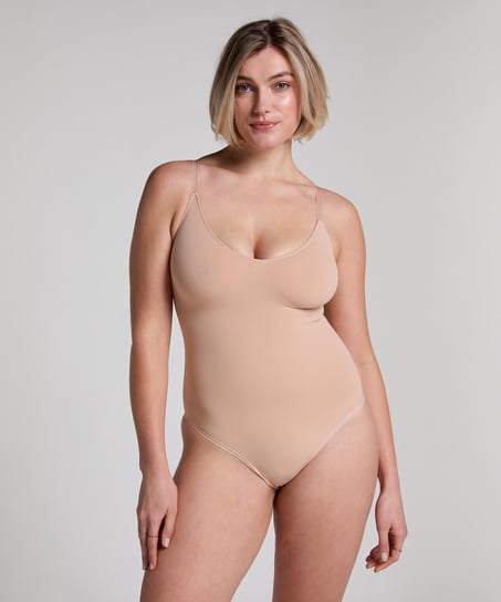 Naadloze corrigerend hoog uitgesneden body, Beige