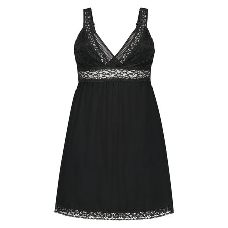 Slipdress Graphic lace, Zwart