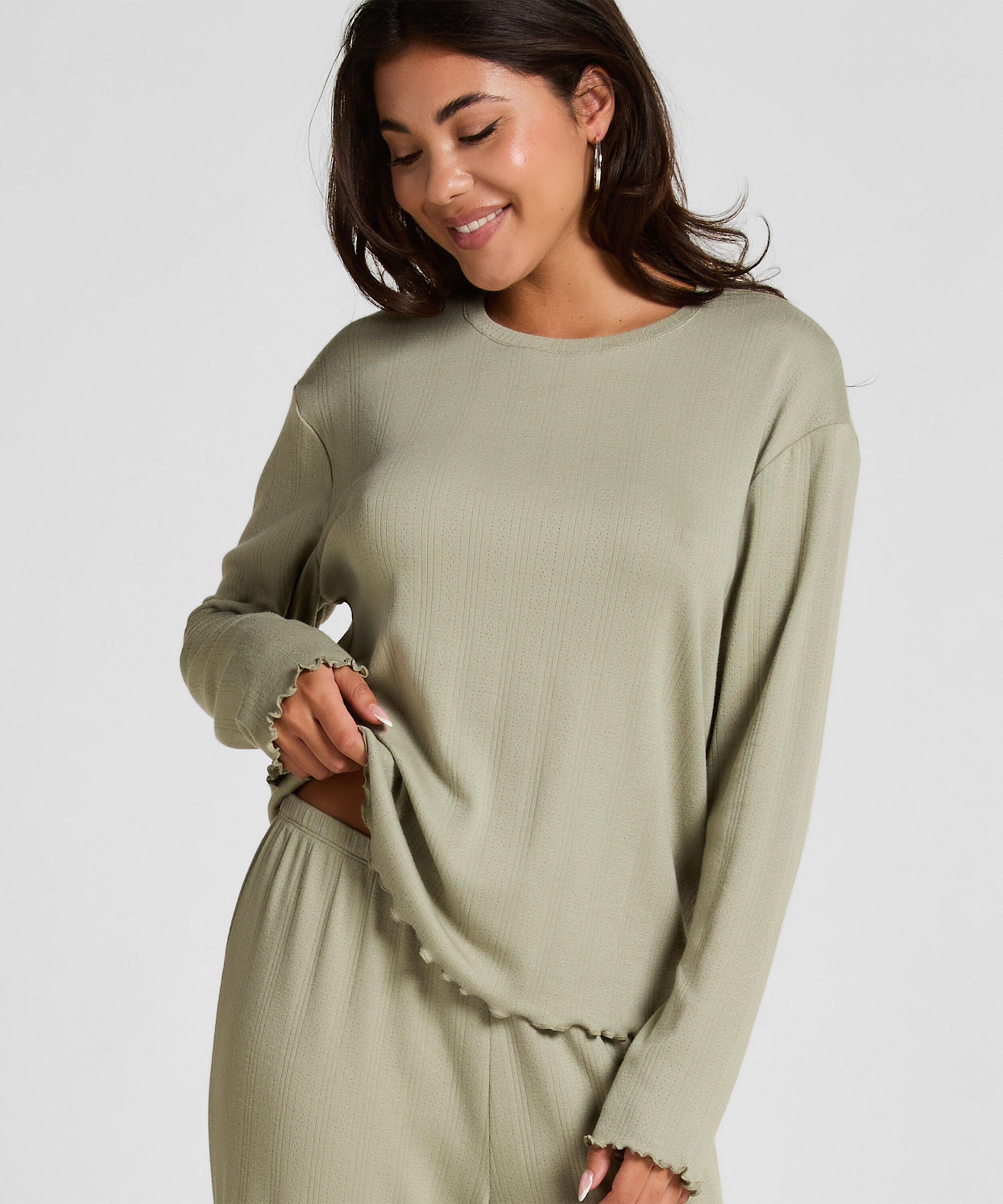 Pyjama Top Loose Pointelle, Vert