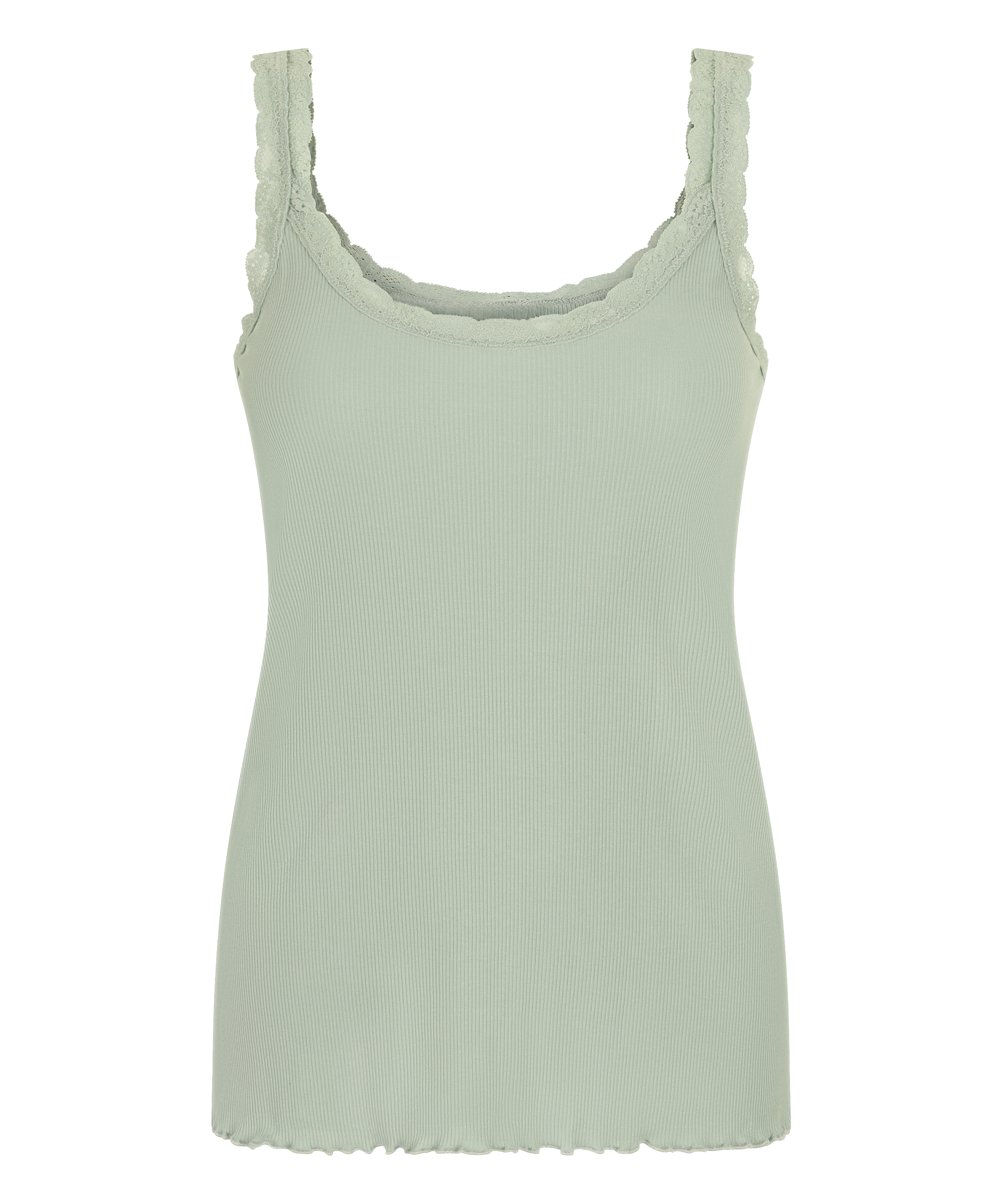 Rib Jersey Singlet met Kant, Groen, main