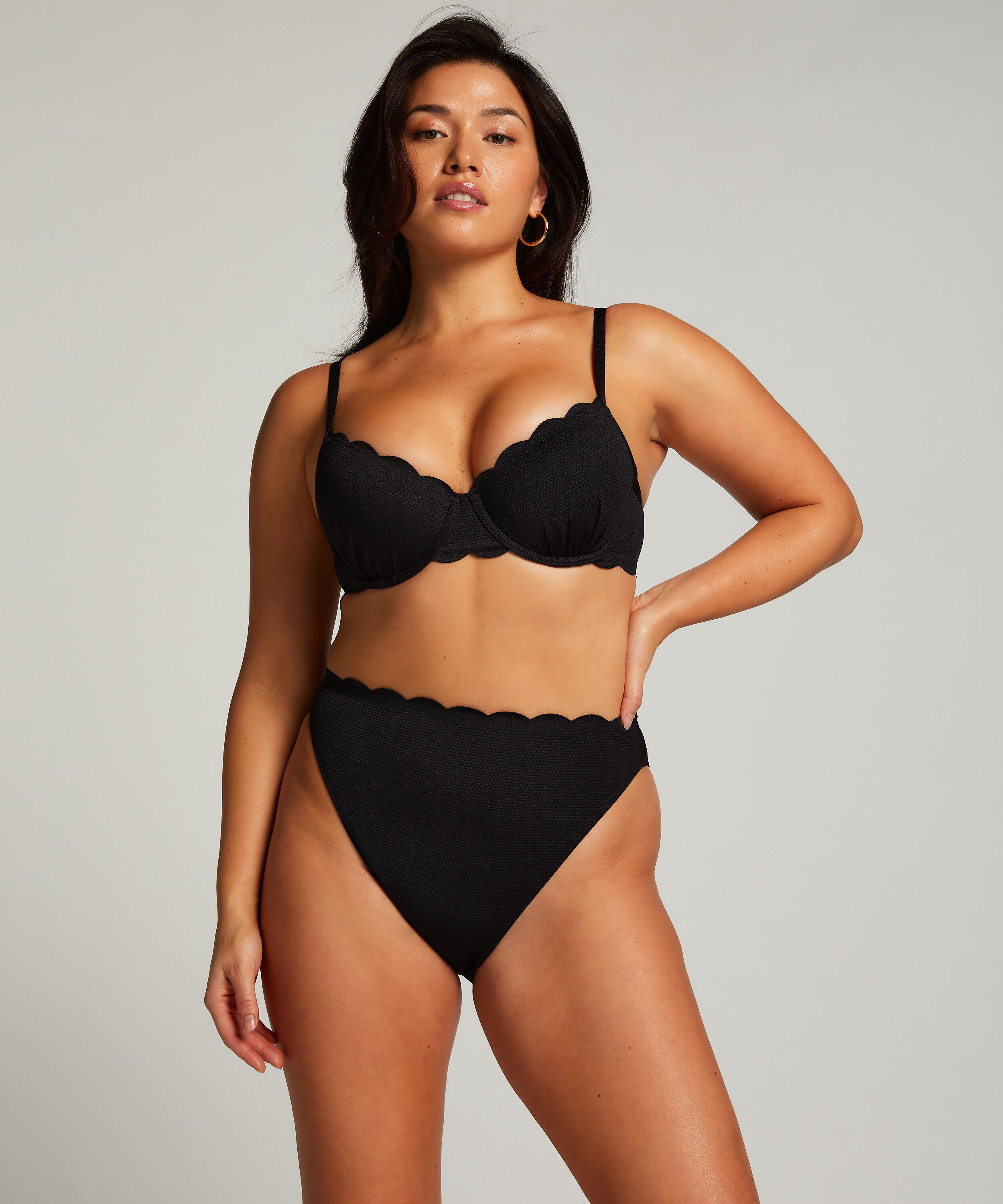 Slip de Bikini Rio Scallop, Noir