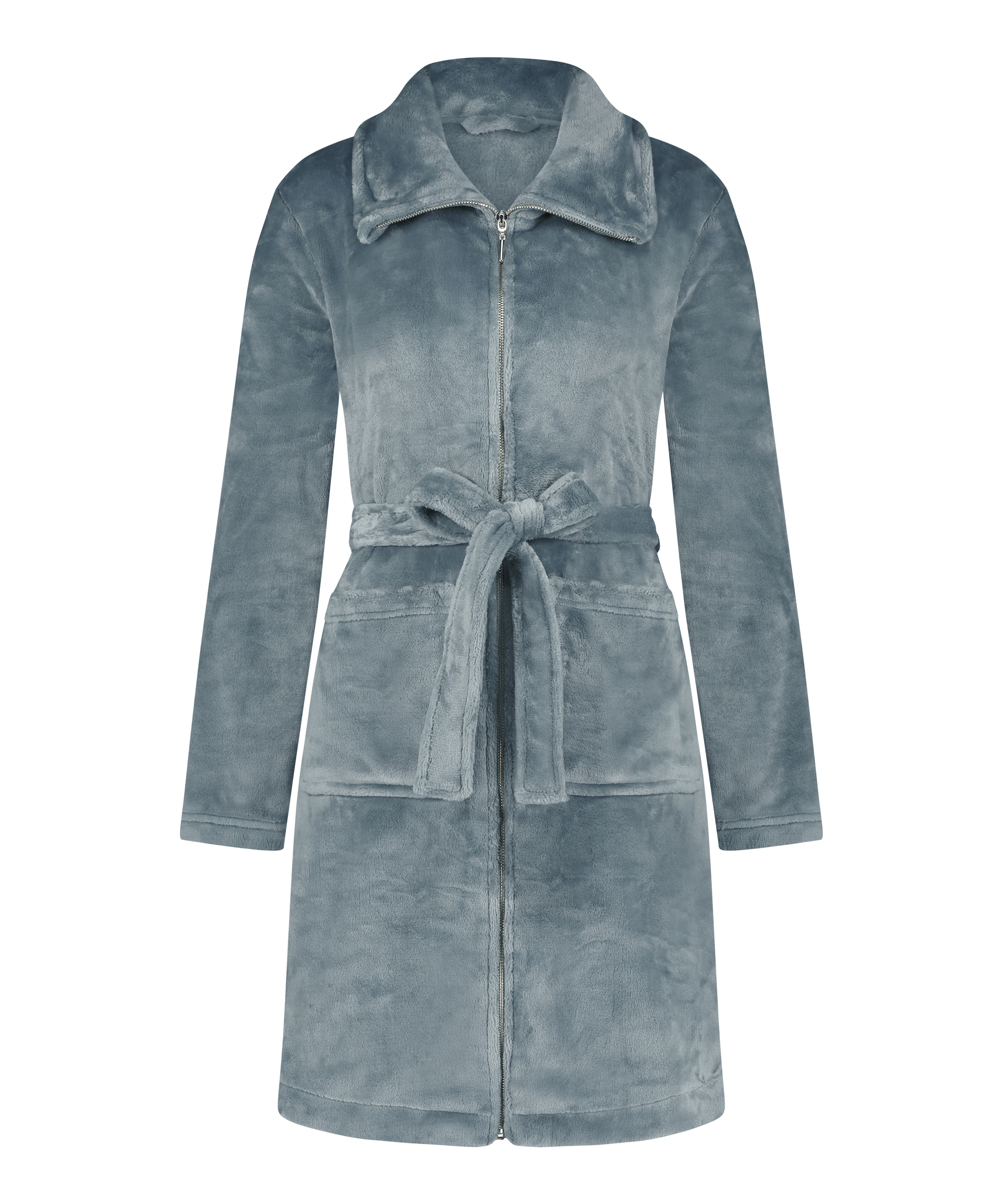 Peignoir en molleton avec fermeture éclair, Bleu, main
