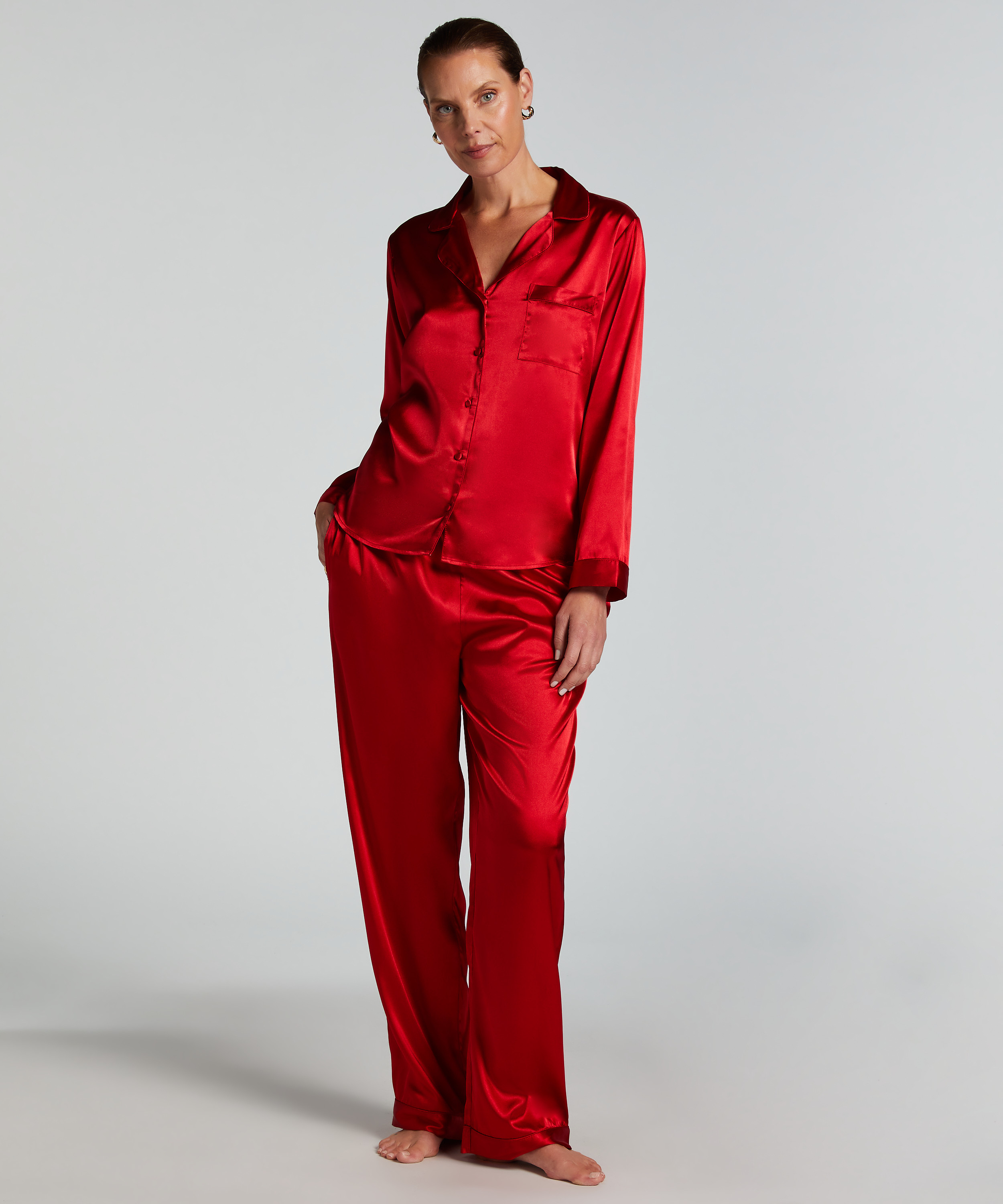 Jacket lange mouwen Satijn, Rood, main