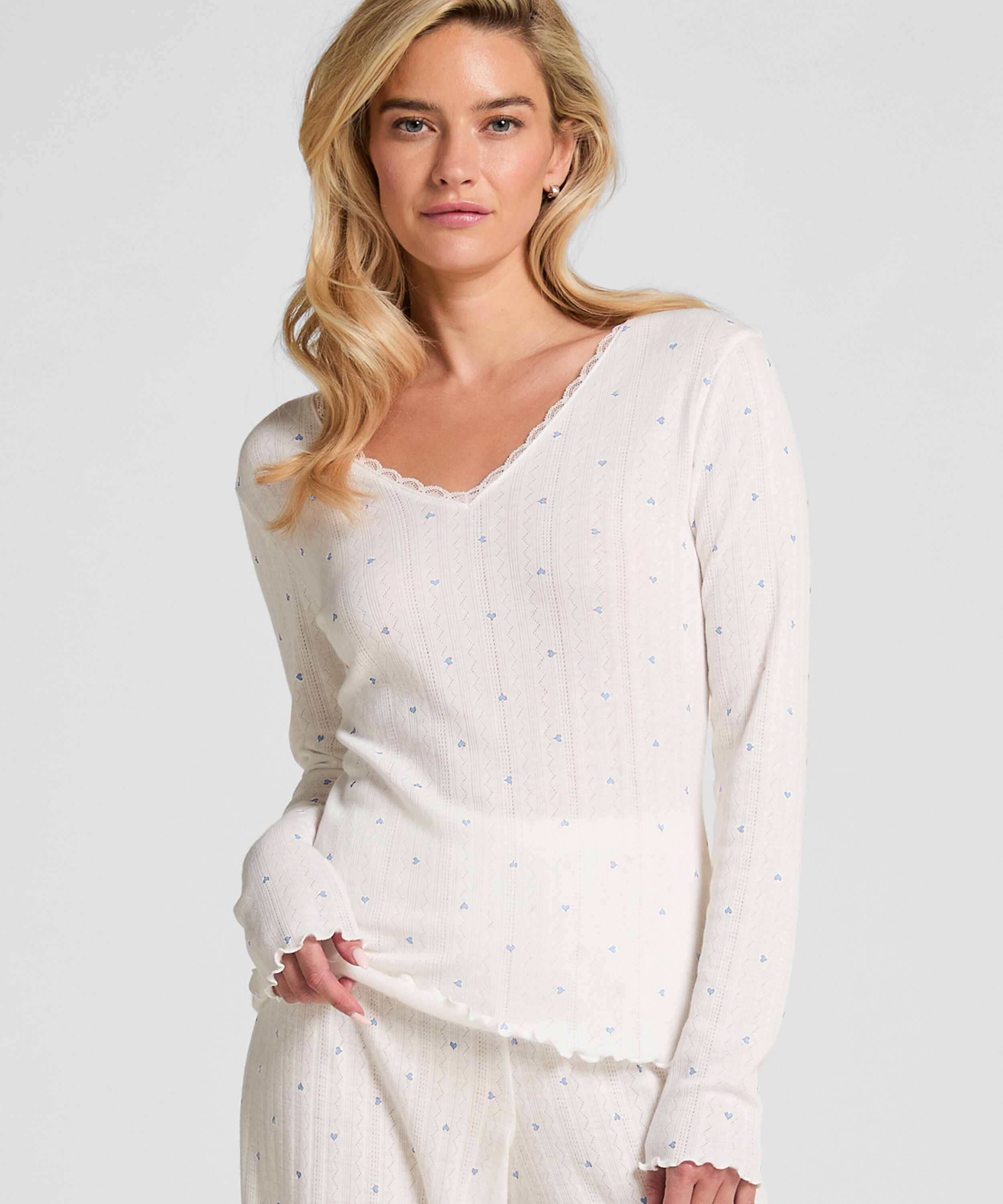 Pyjamatop Pointelle, Blauw