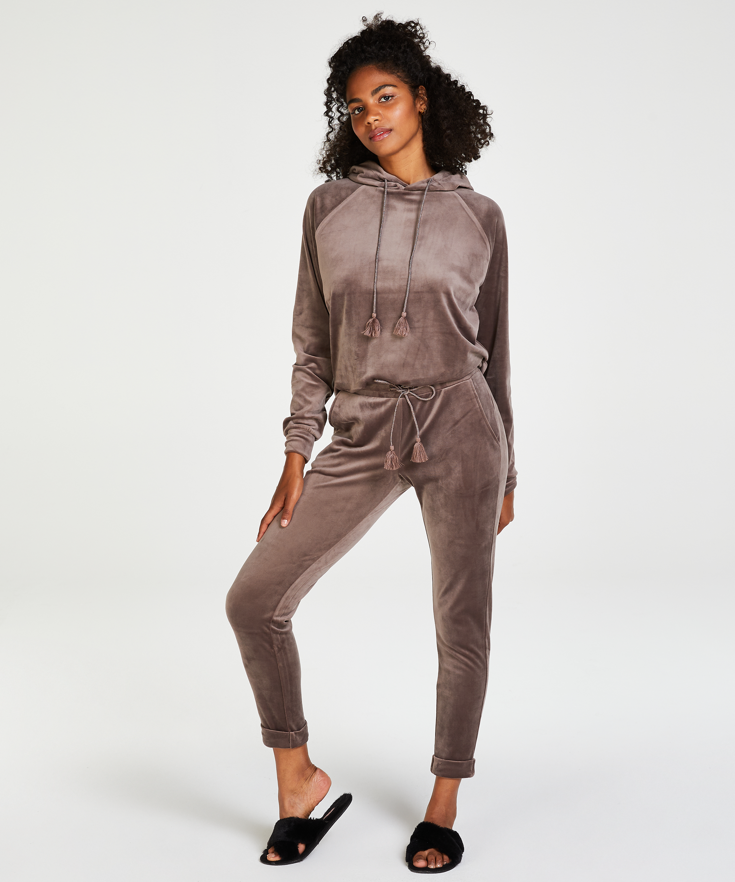 Hoodie en velours, Brun, main