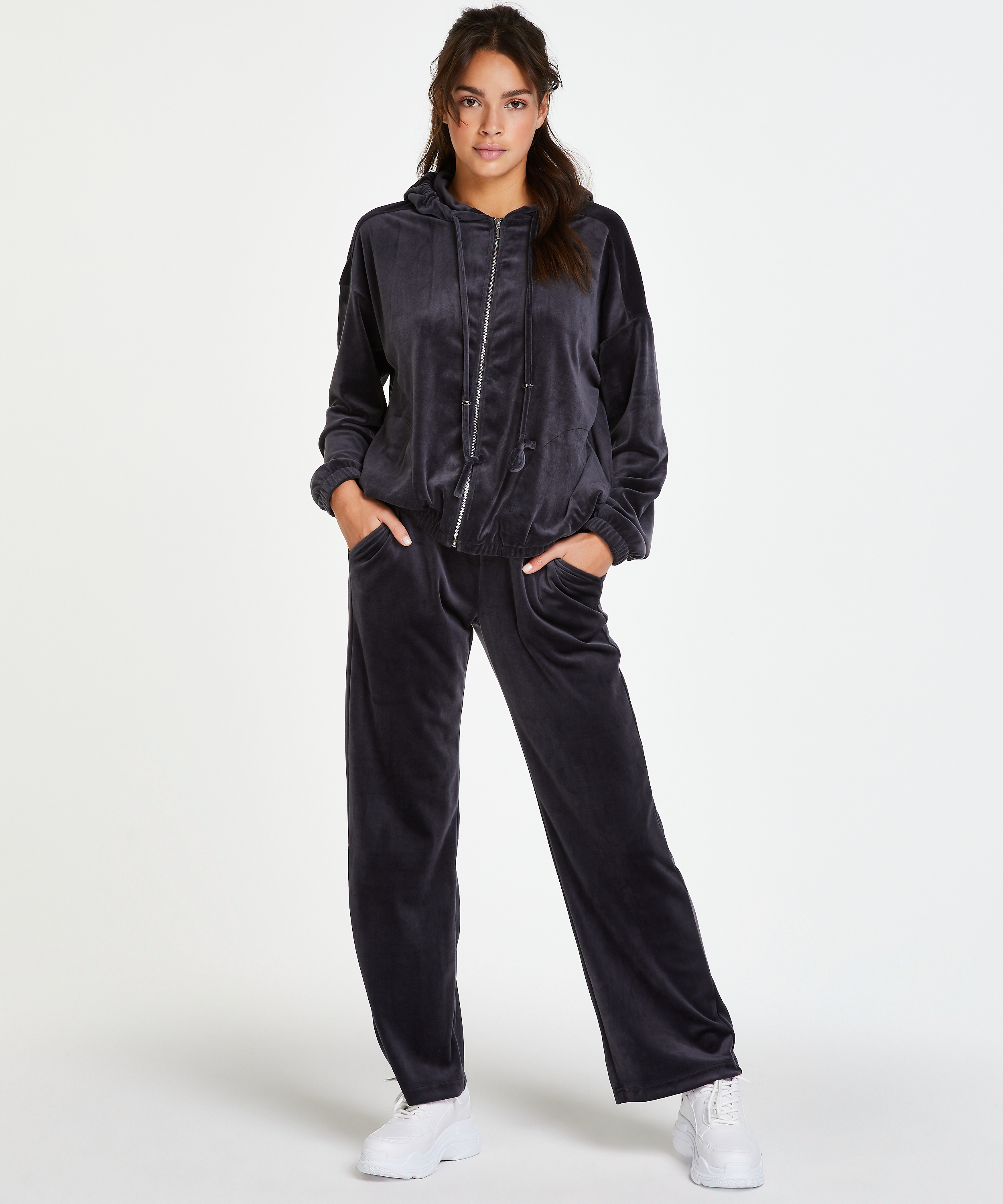 Hoodie en velours, Gris, main