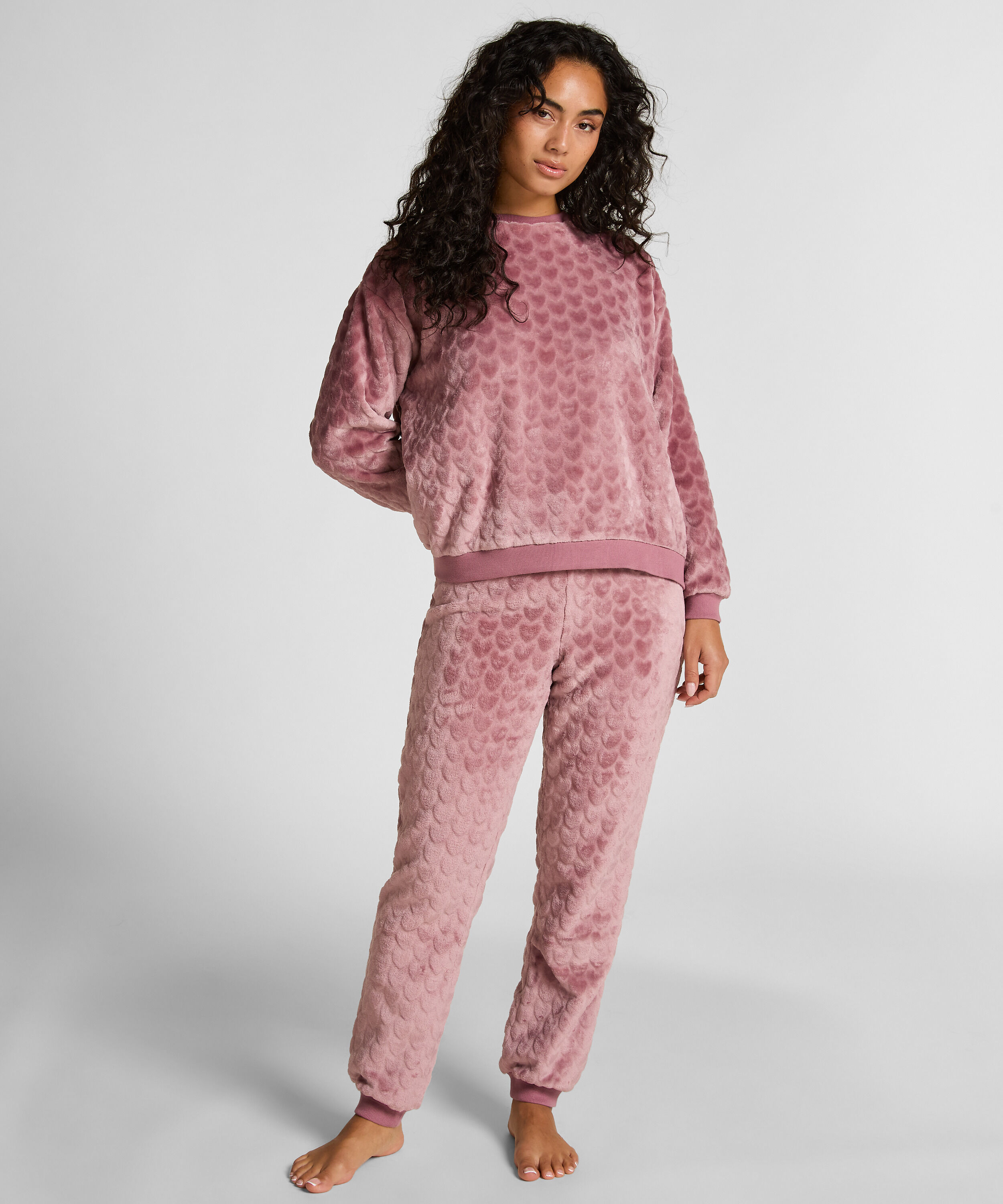 Fleece pyjamaset met hartmotief, Paars