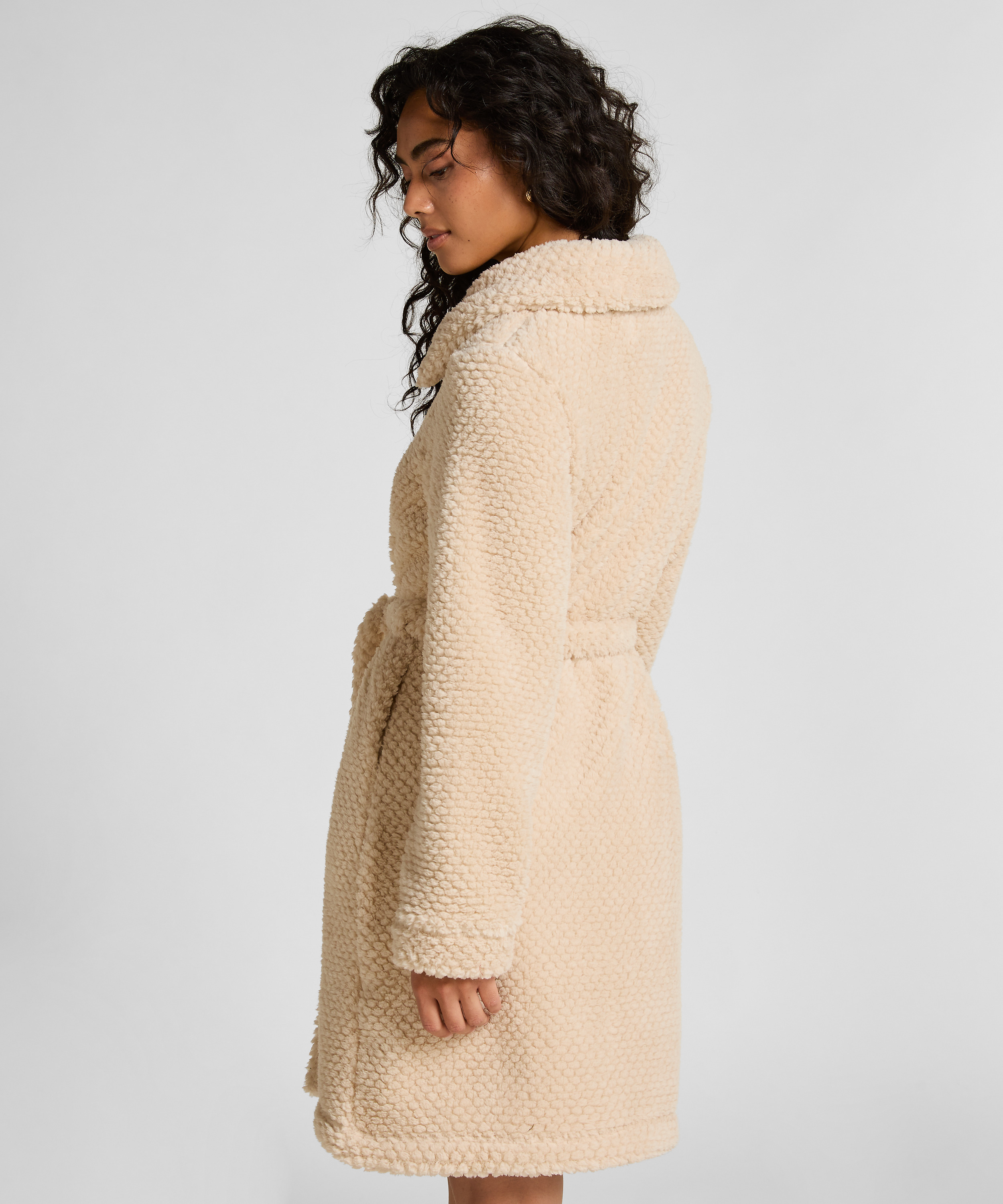 Fleece badjas met rits, Wit, main