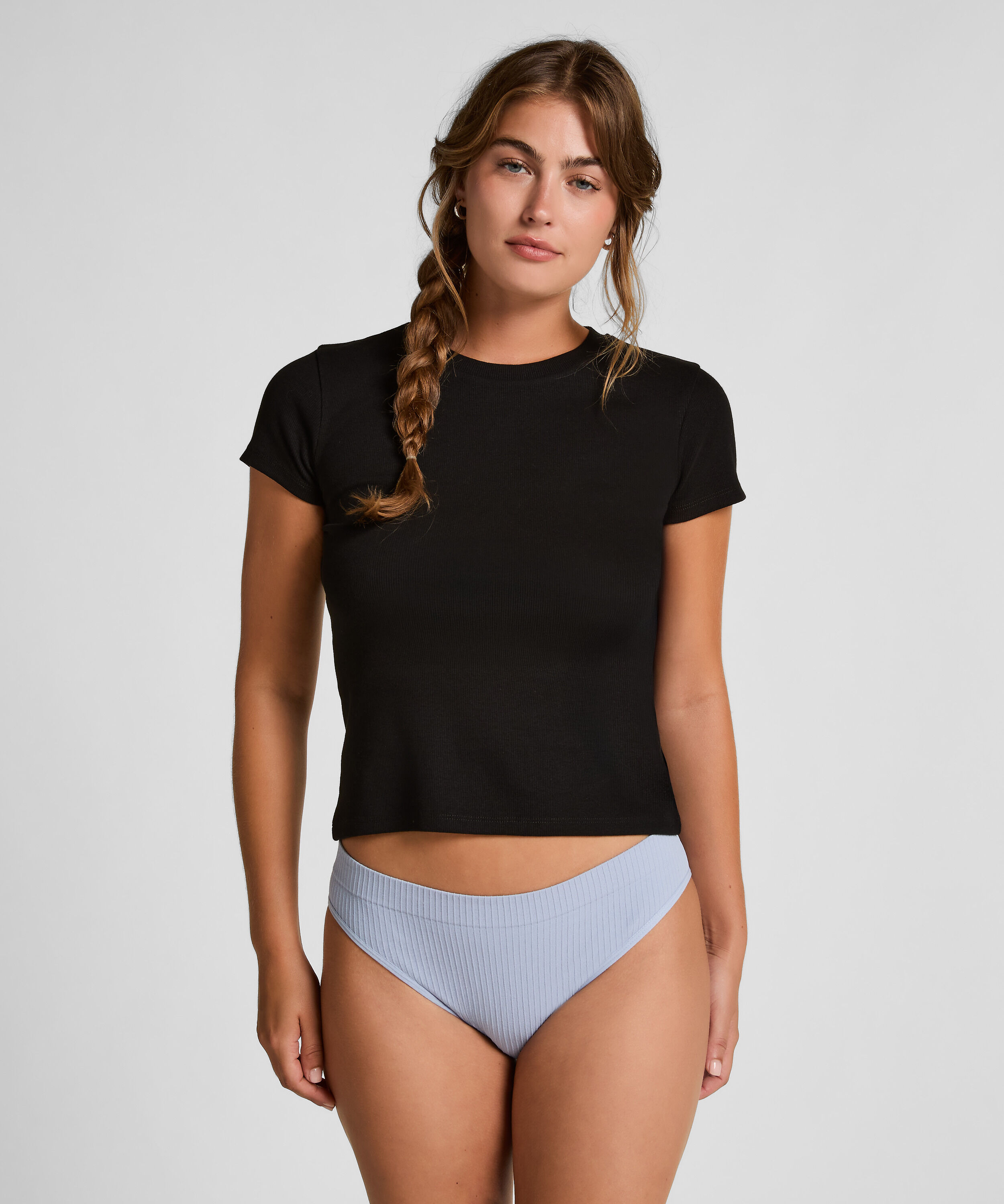 Pyjama top korte mouwen rib, Zwart