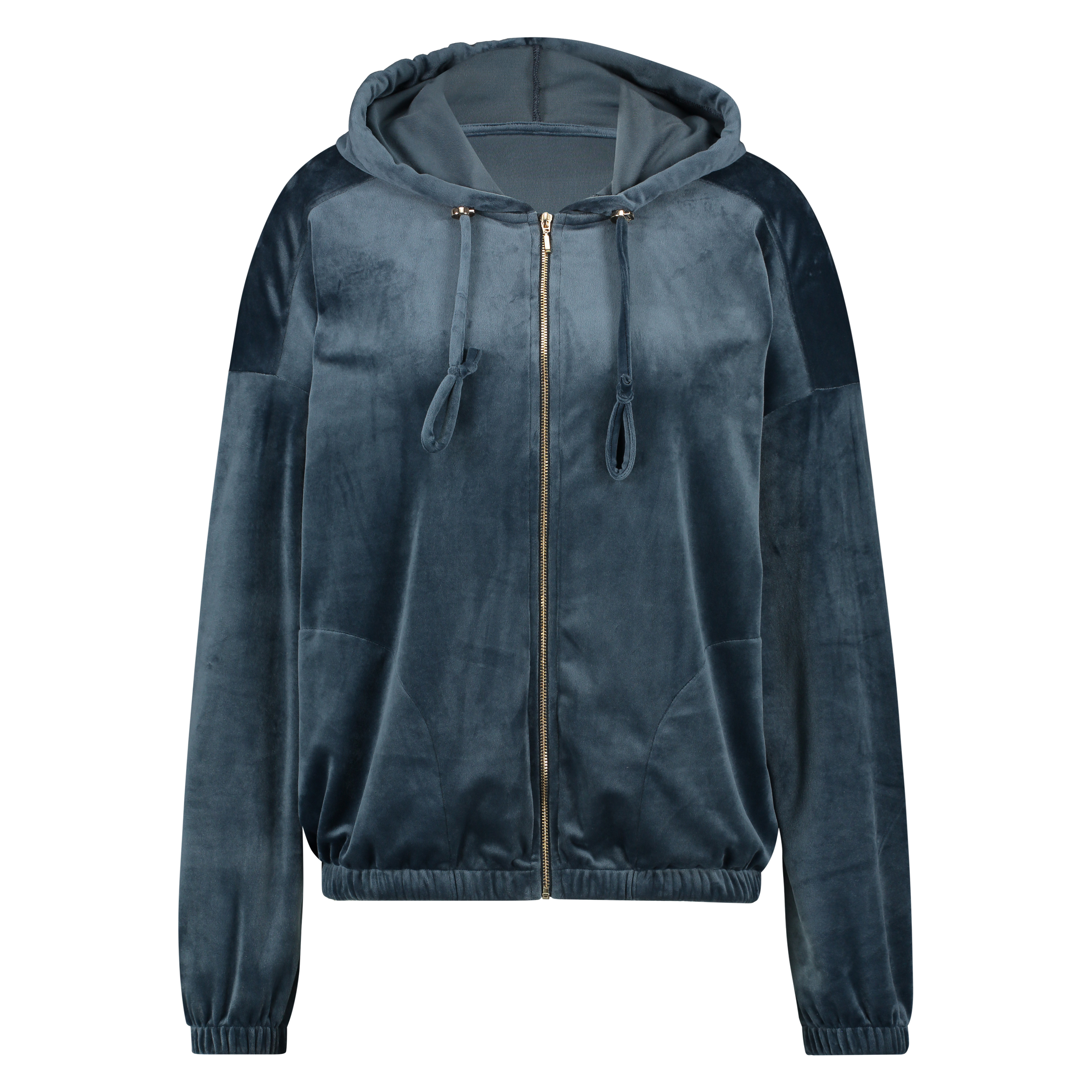 Jacket hoodie velours, Blauw, main