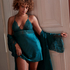 Nuisette en dentelle satin&eacute;e, Bleu