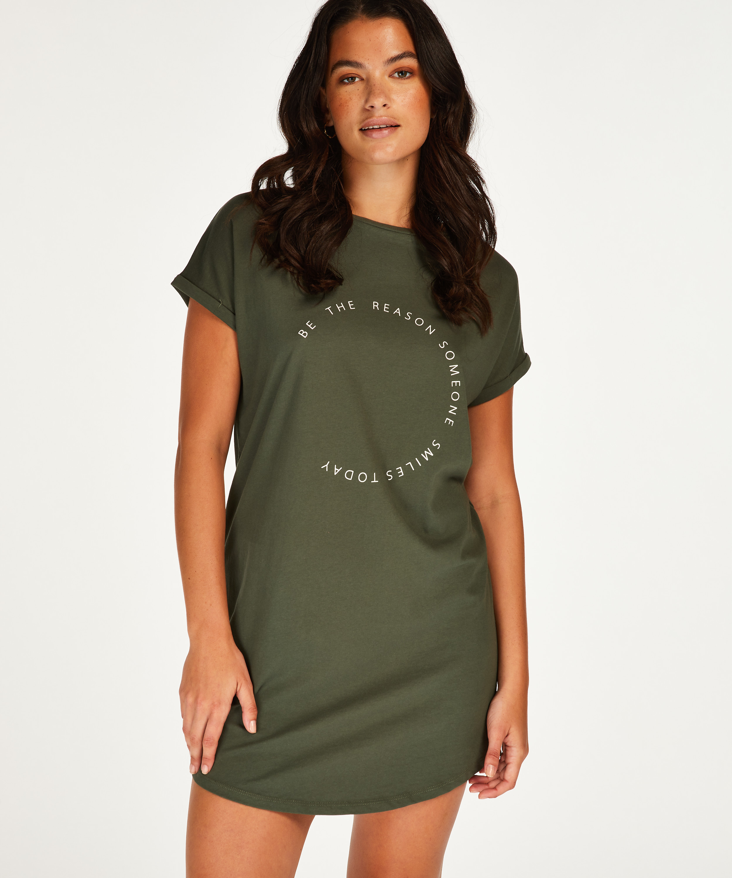 Chemise de nuit col rond, Vert, main