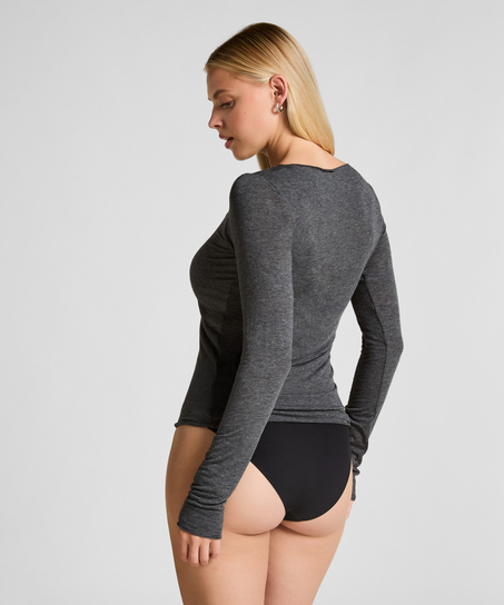 Haut avec cachemire &agrave; col bateau super soft, Gris