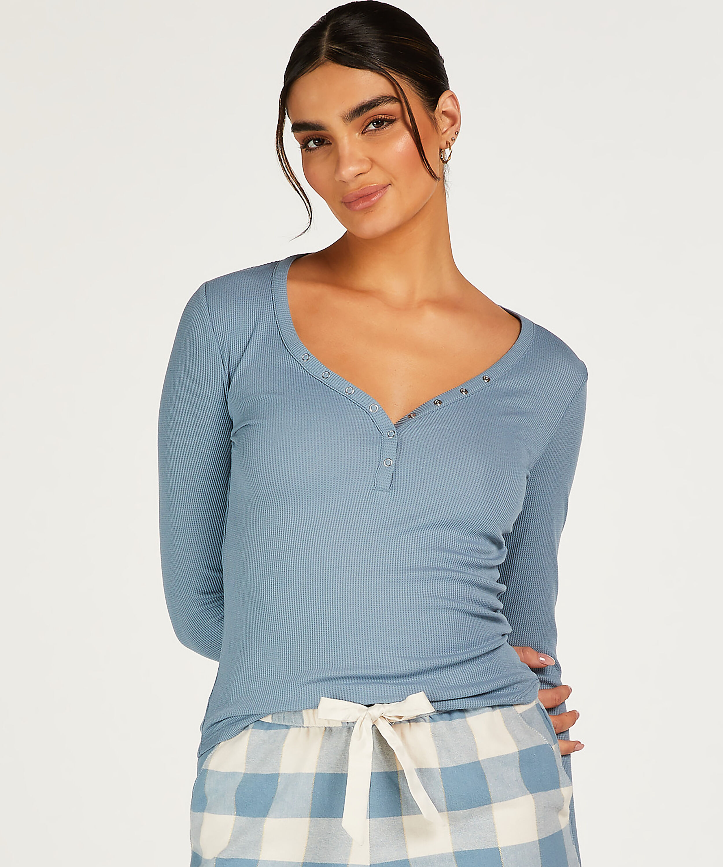 Pyjamatop lange mouwen, Blauw