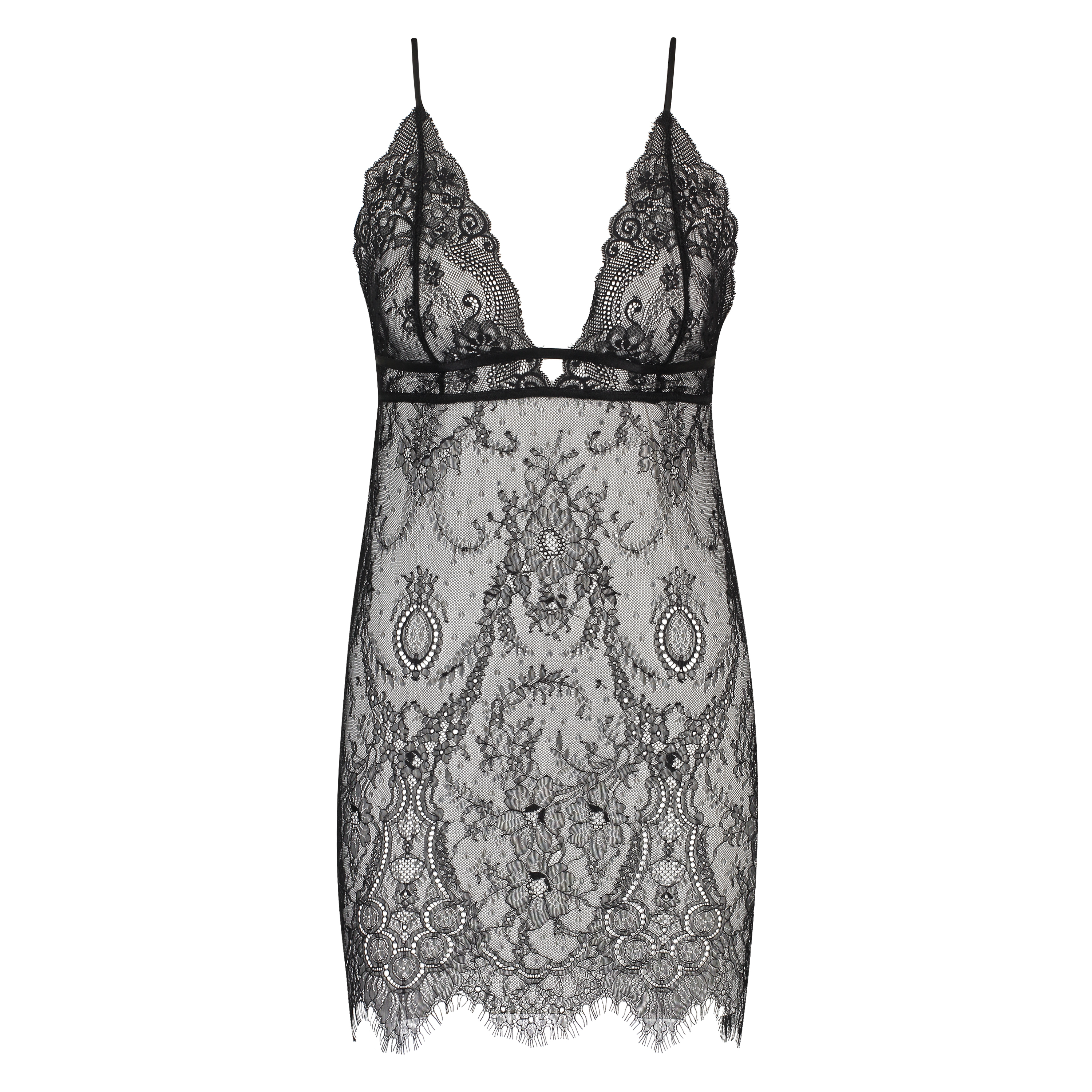 Slip dress All over lace, Zwart, main