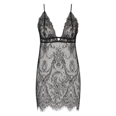 Slip dress All over lace, Zwart