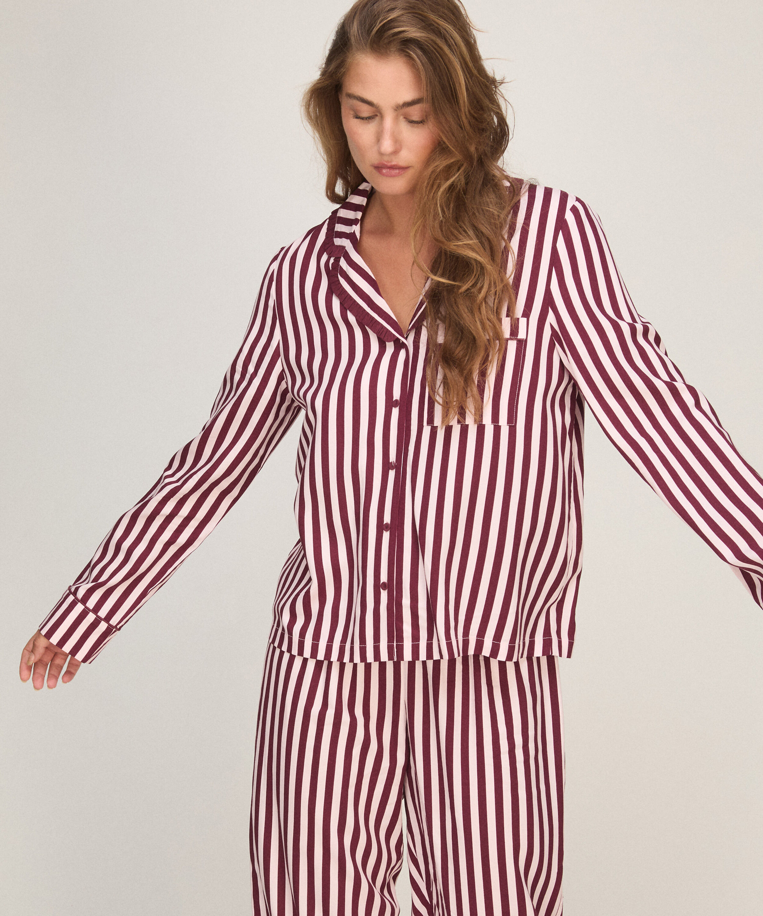 Pyjama Set Poplin Ruffle, Roze Pyjama Set Poplin Ruffle, Roze