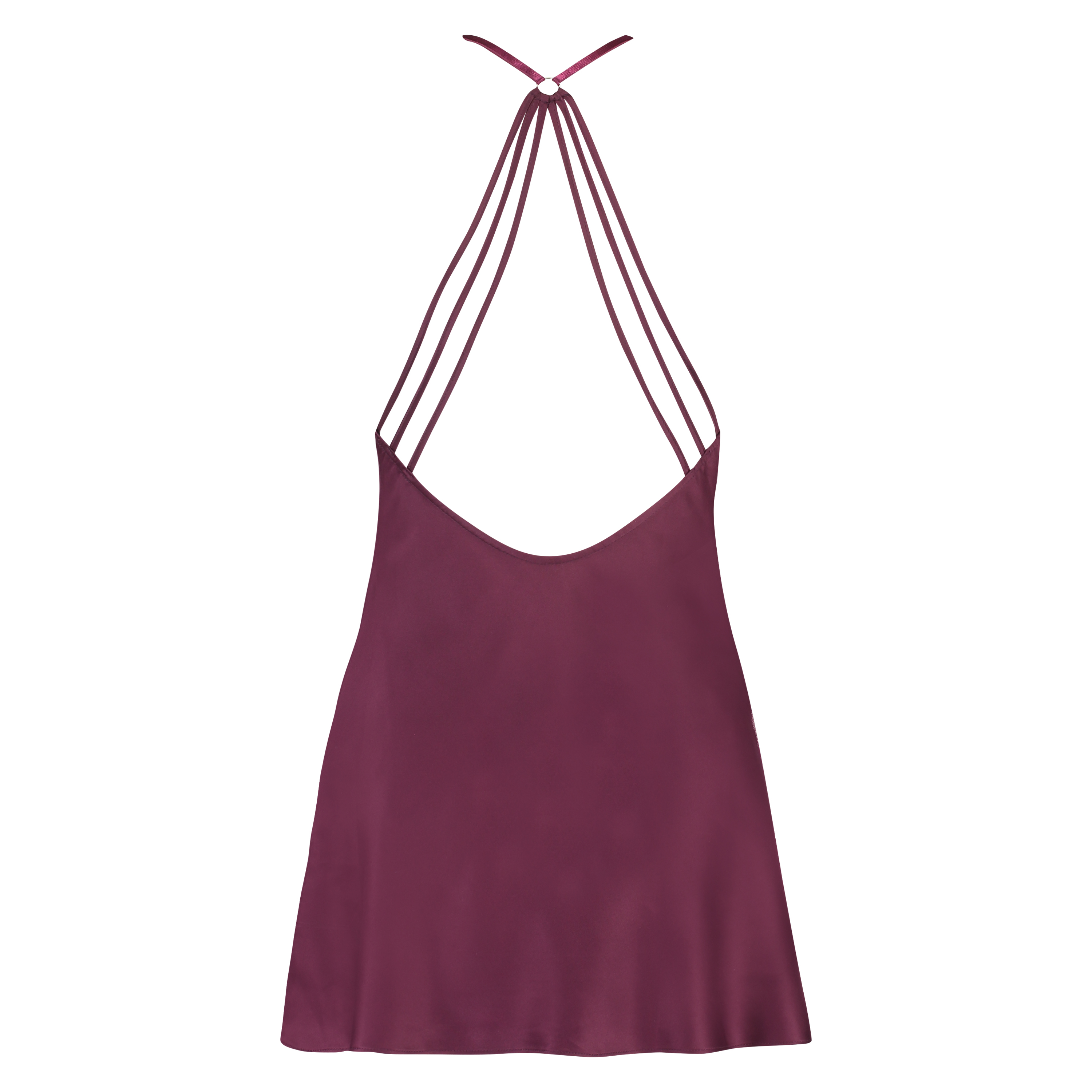 Nuisette Satin deep v, Pourpre, main