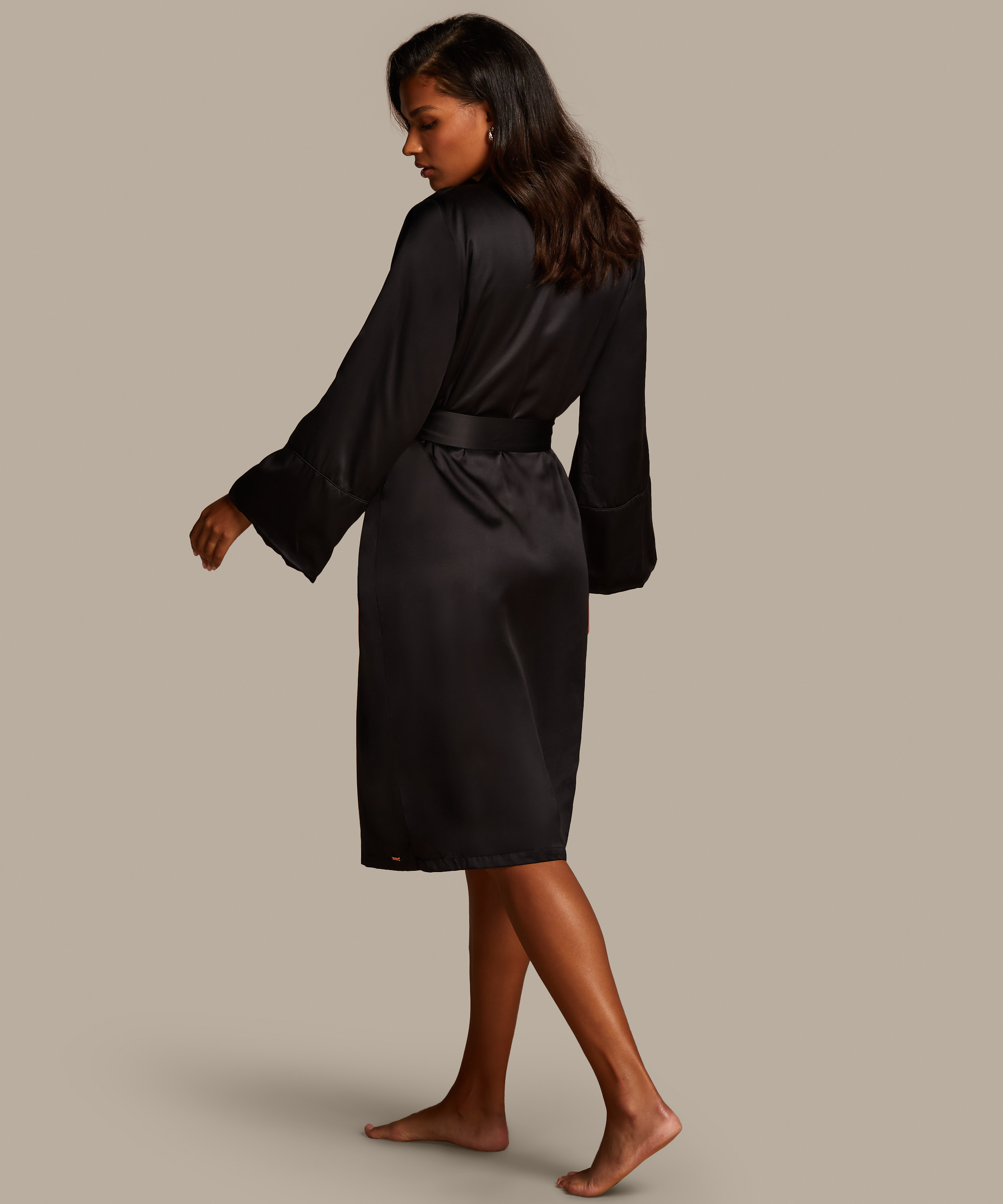 Badjas Satin Fleece, Zwart, main