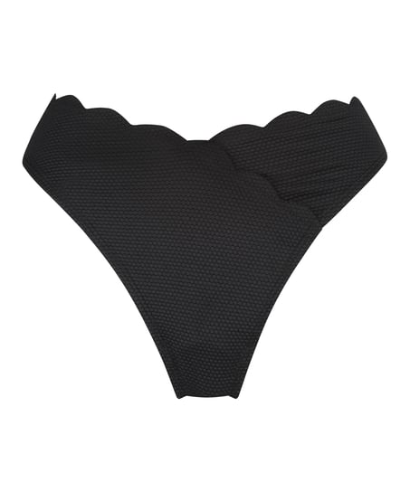 Hoog uitgesneden bikinibroekje Scallop, Zwart