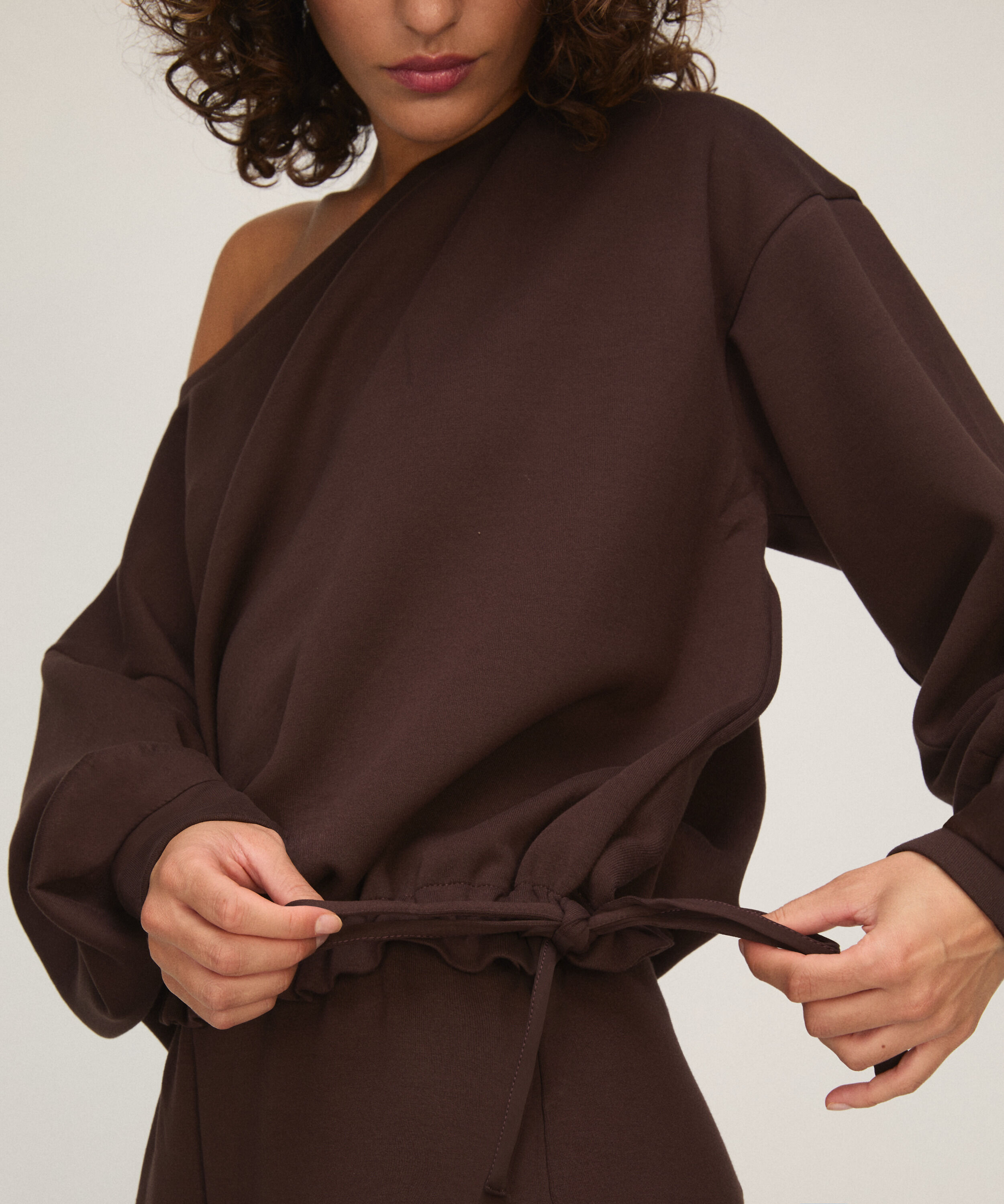 Viscose Top met Boothals, Bruin
