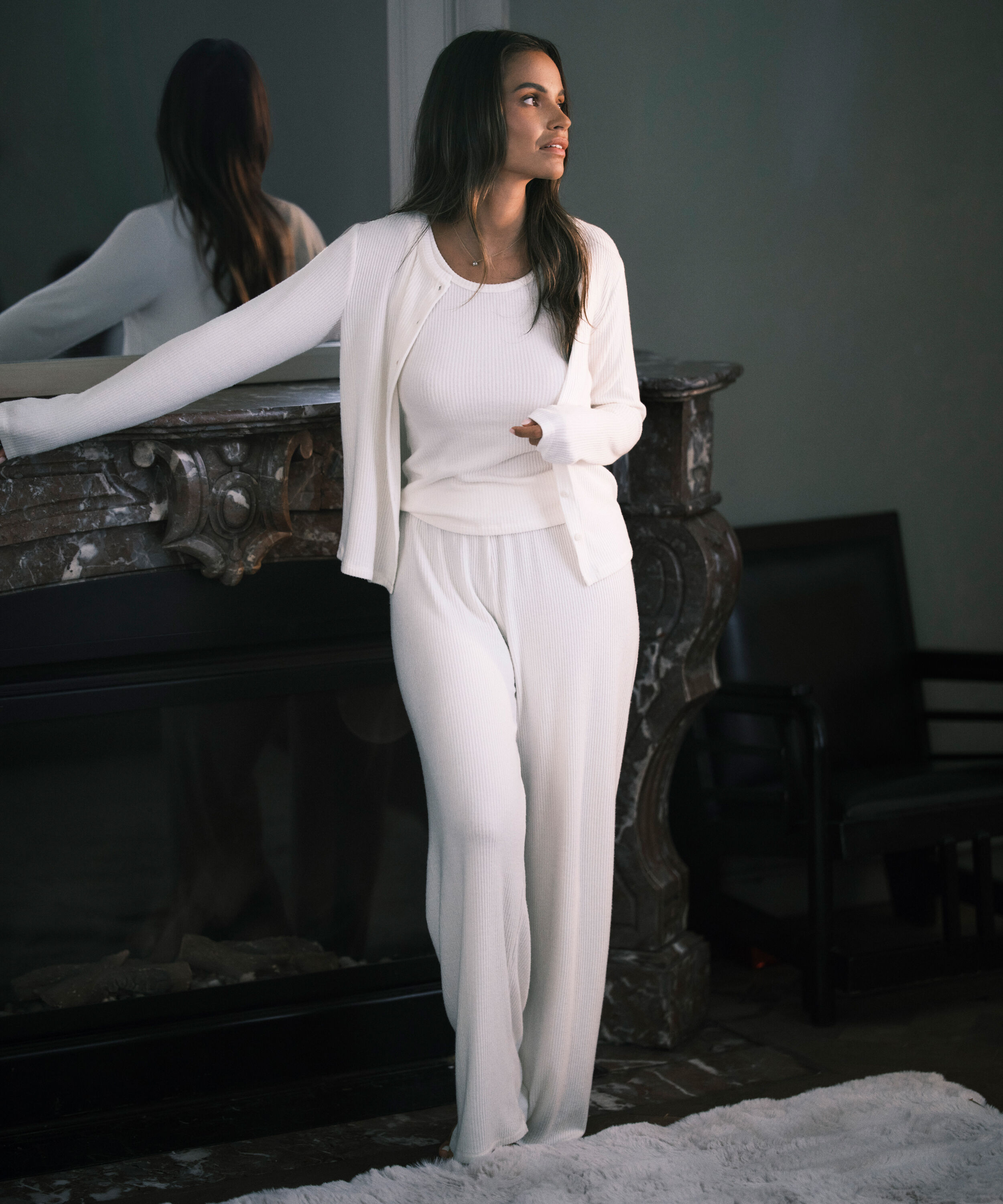 Pantalon Brushed Jersey, Blanc