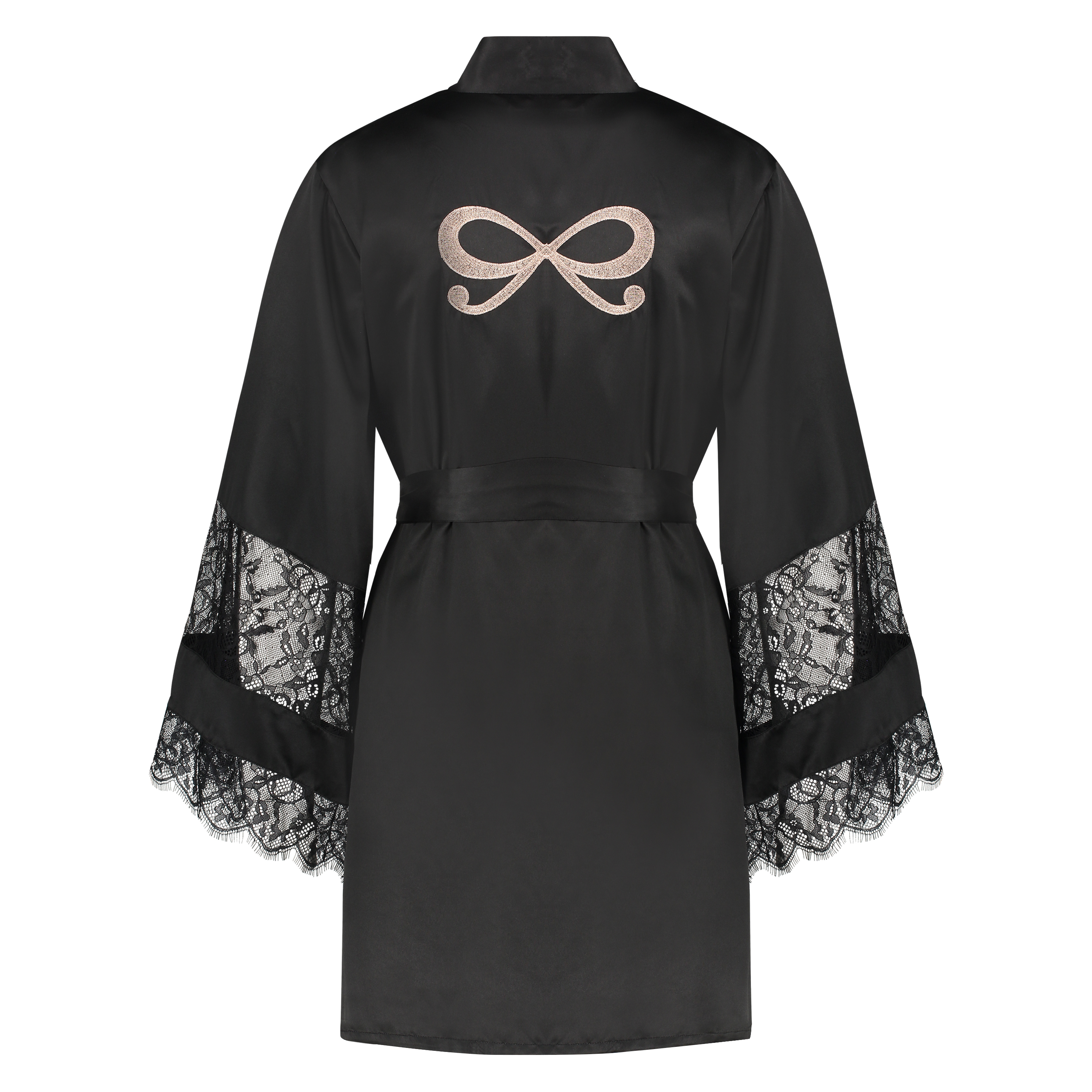 Kimono satin lace, Zwart, main