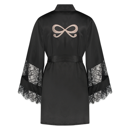 Kimono satin lace, Zwart