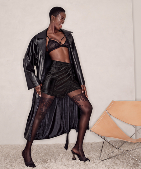 Panty 20 Denier Floral, Zwart