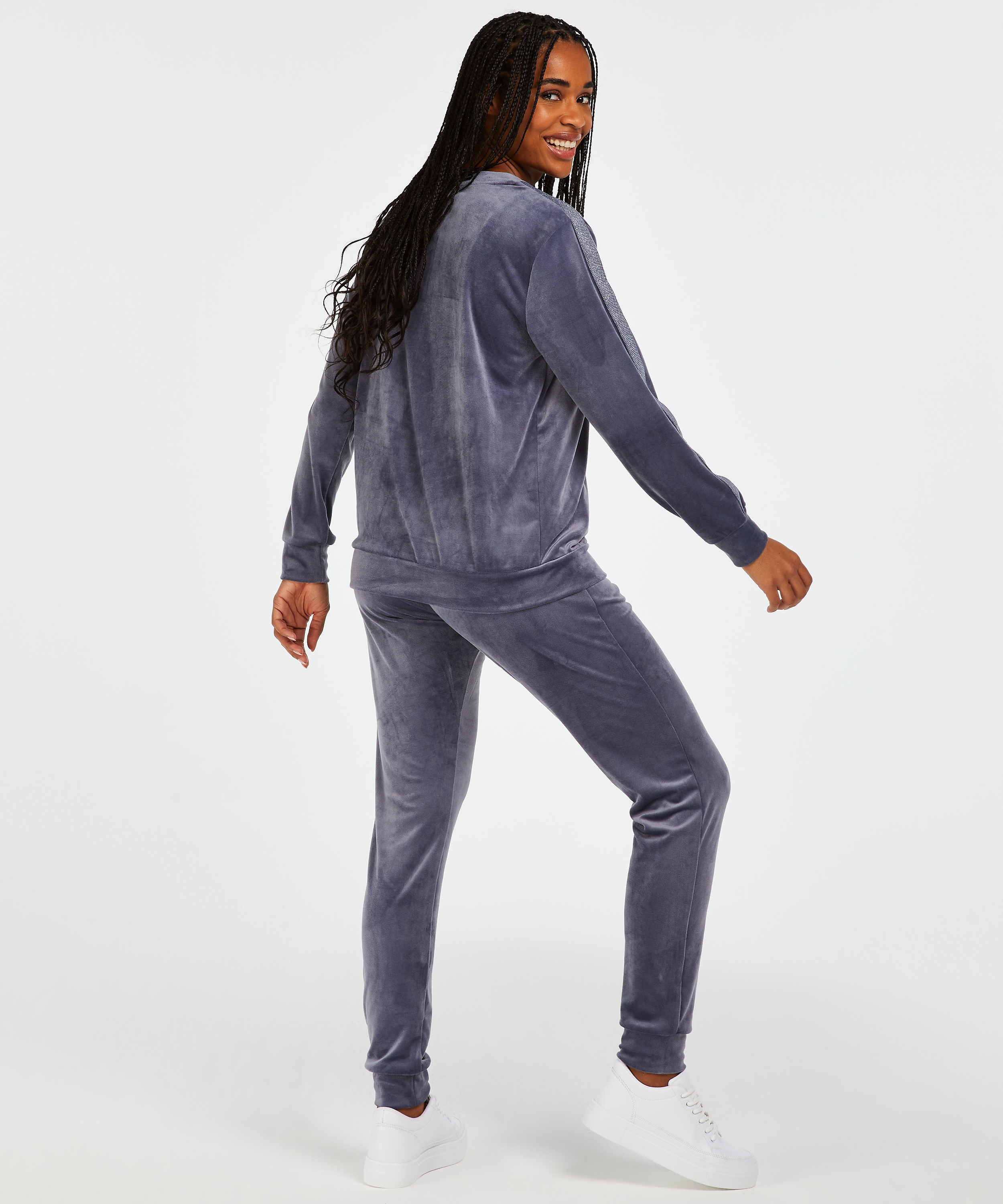 Tall joggingbroek Velours Shimmer Tape, Grijs, main