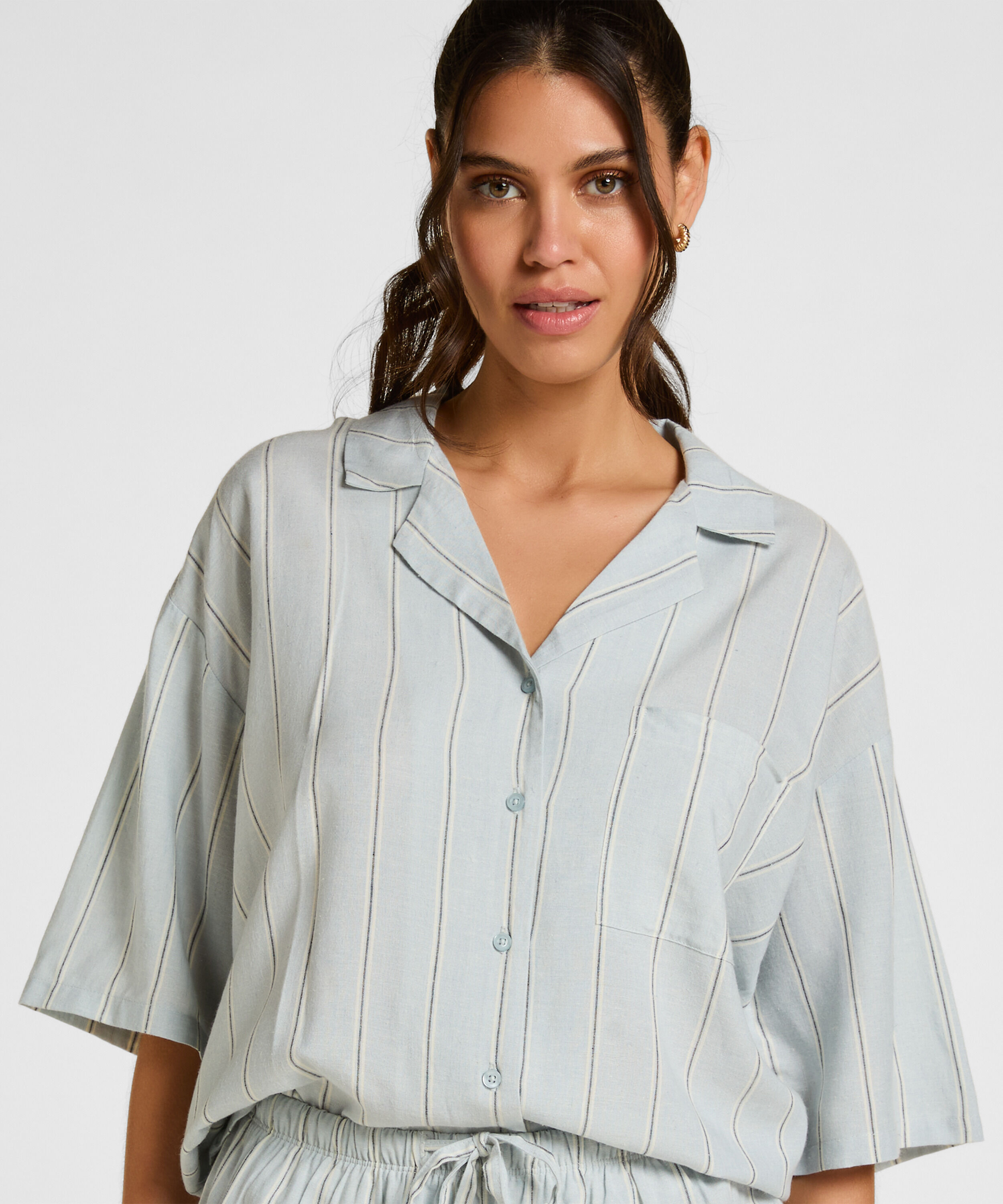 Linnen Pyjama Jasje, Blauw Linnen Pyjama Jasje, Blauw