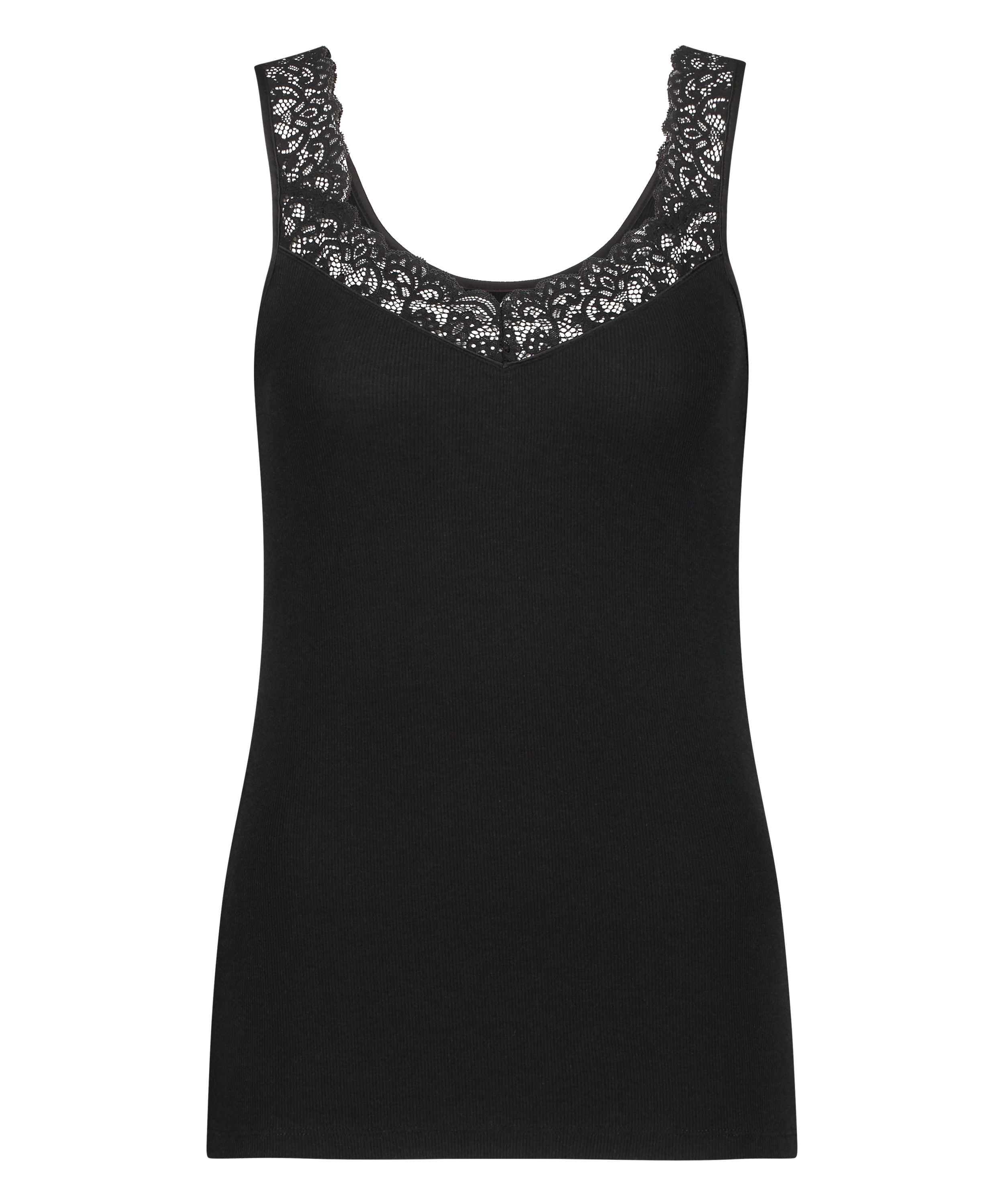 Singlet Rib Lace, Zwart, main