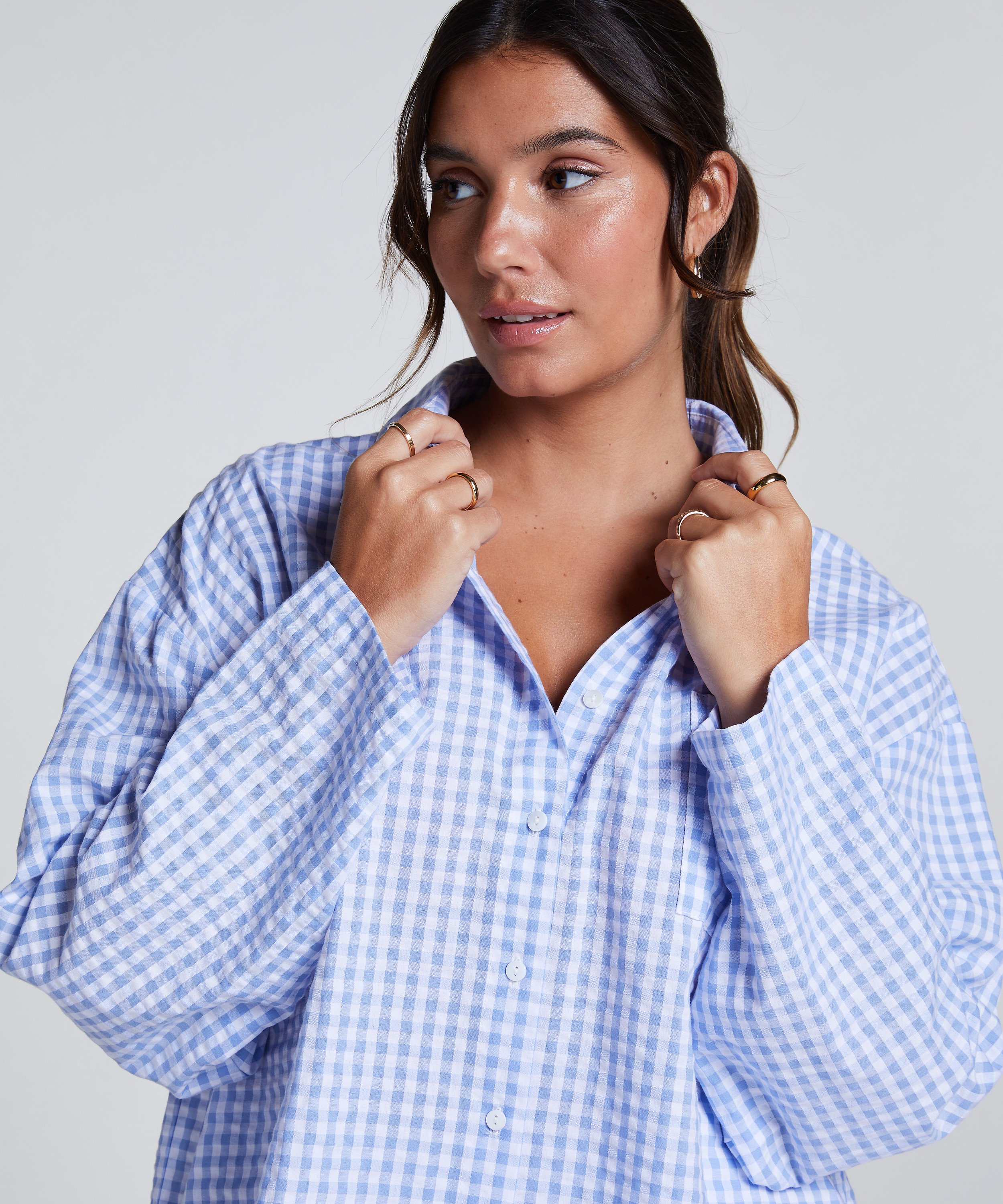 Haut de pyjama en Coton, Bleu, main