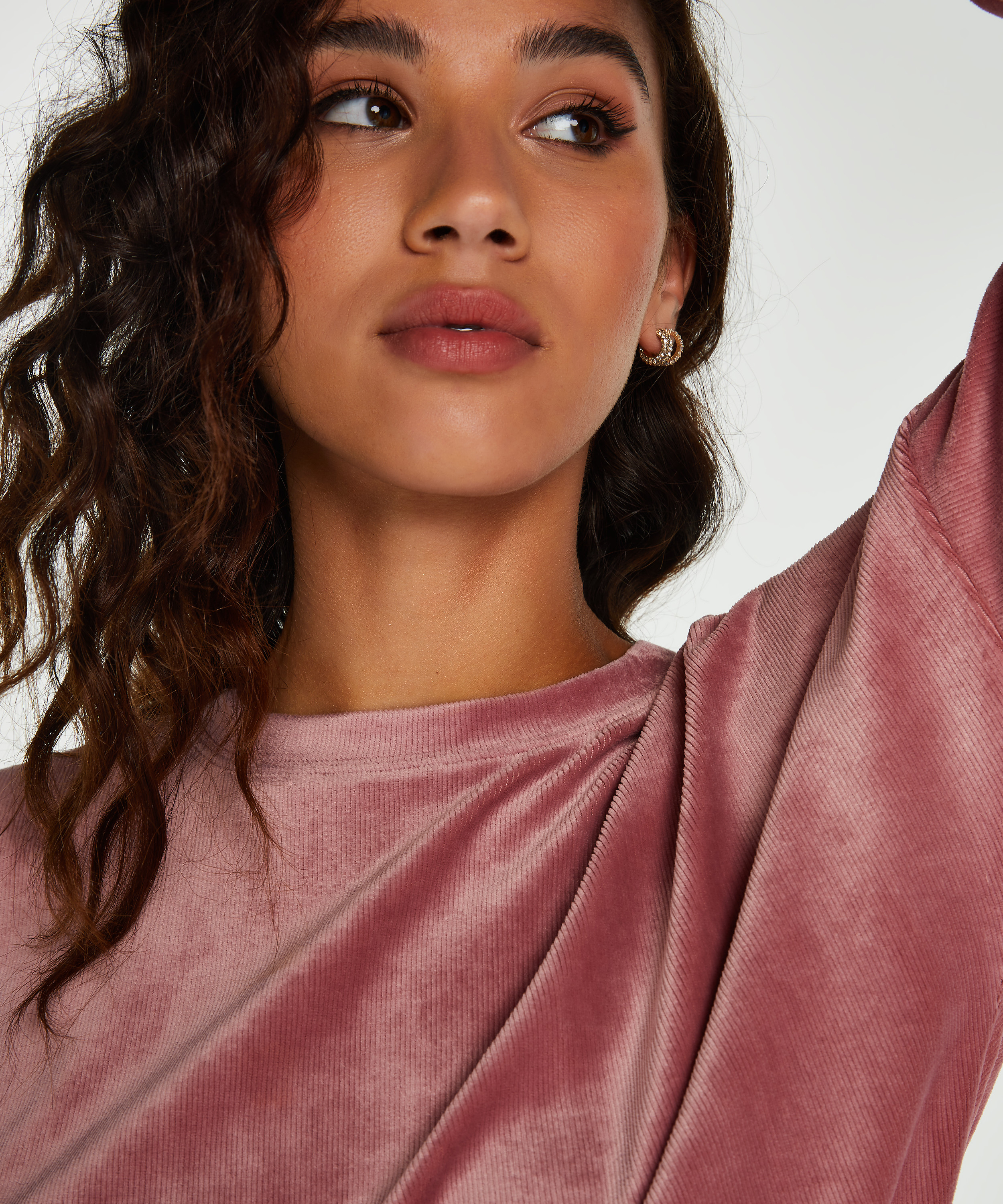 Top met lange mouwen Velours Rib, Roze, main