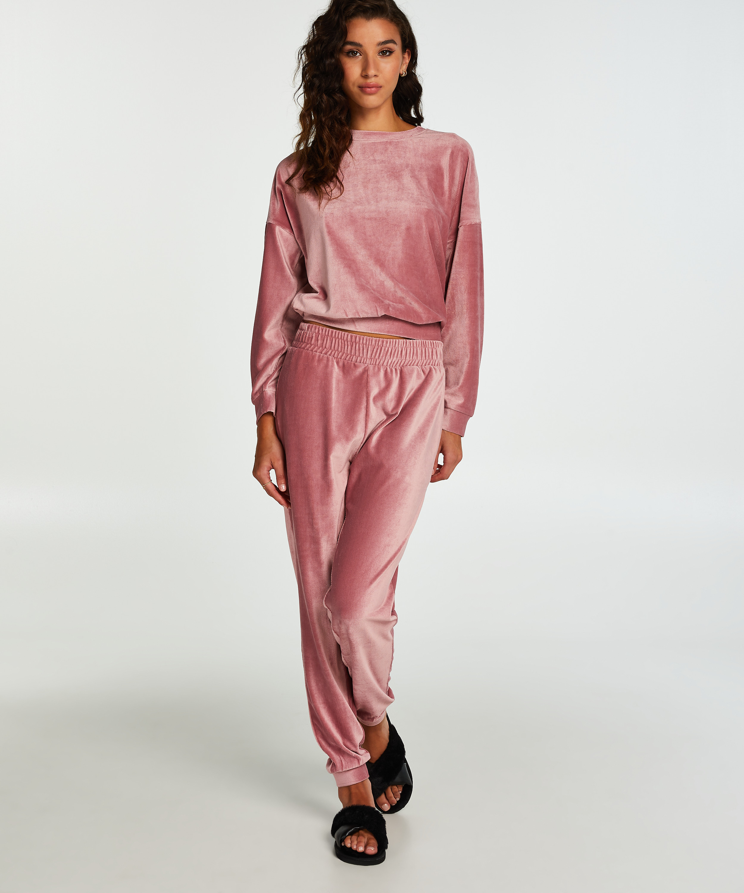 Top met lange mouwen Velours Rib, Roze, main