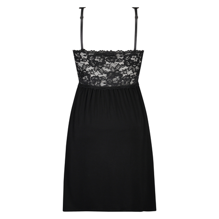 Slipdress Modal lace, Zwart