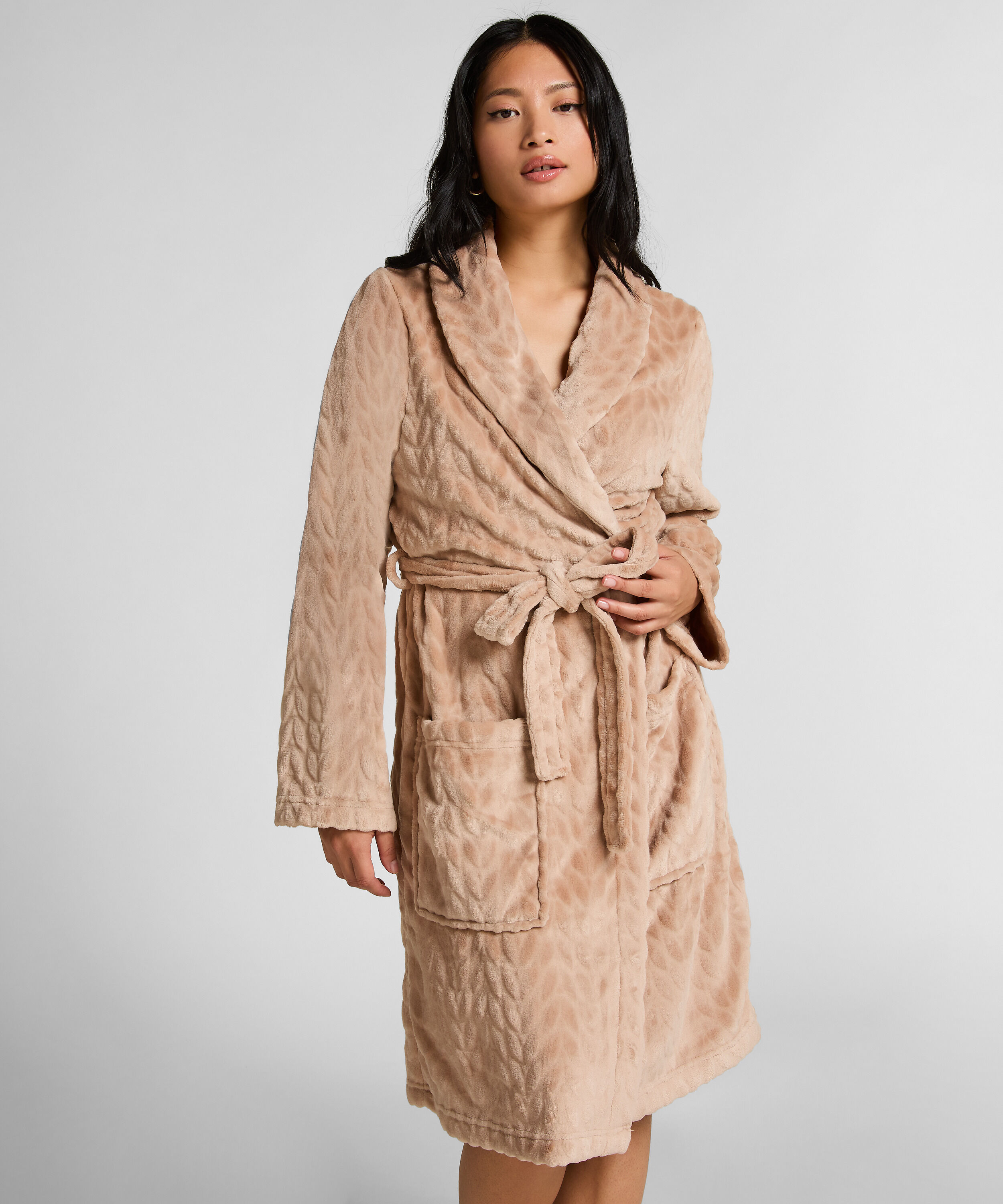 Korte badjas Fleece, Beige