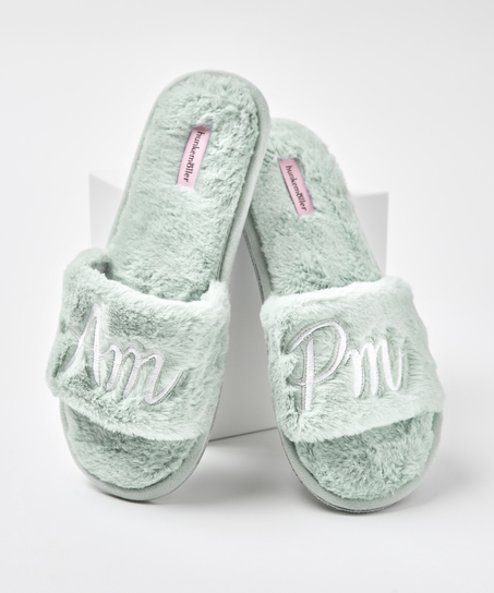 Sandales d’intérieur fake fur, Vert