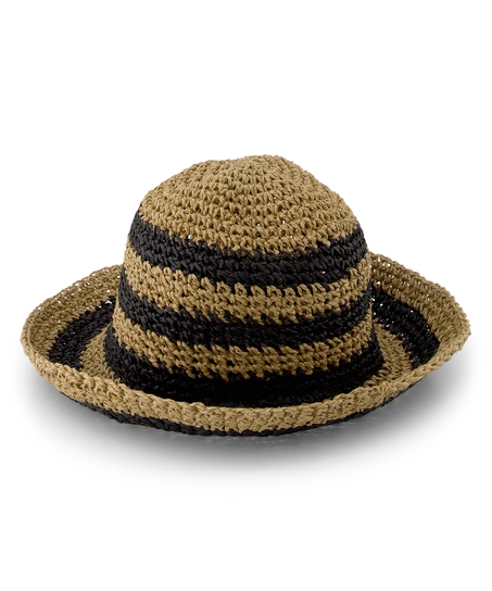 Gestreepte Strooien Bucket Hat, Zwart