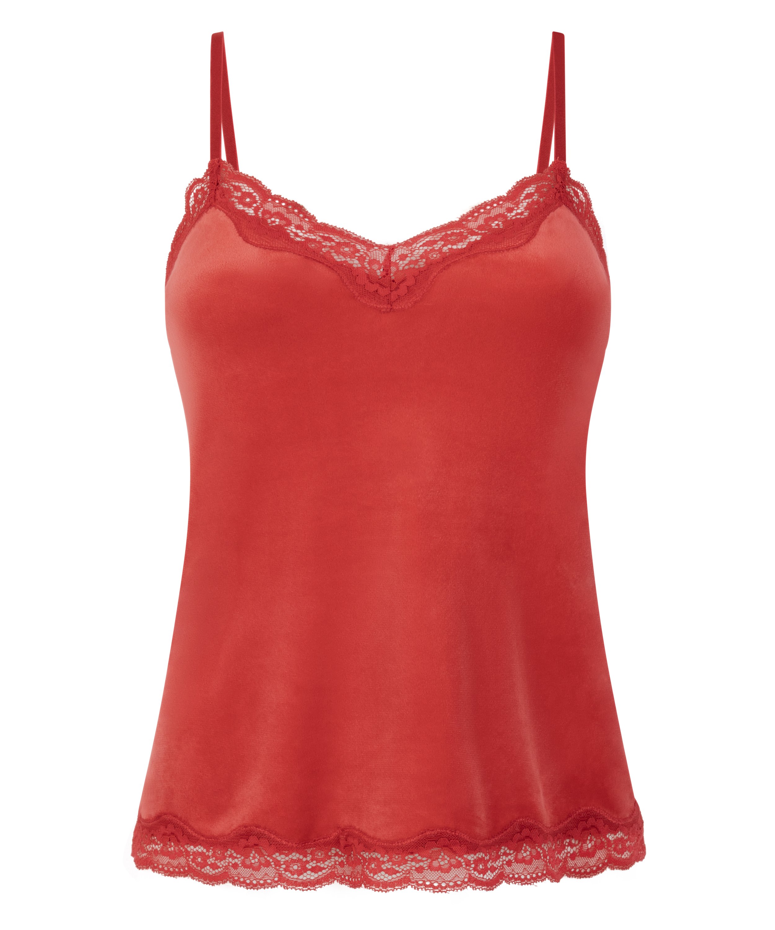 Camisole velours Dentelle, Rouge, main