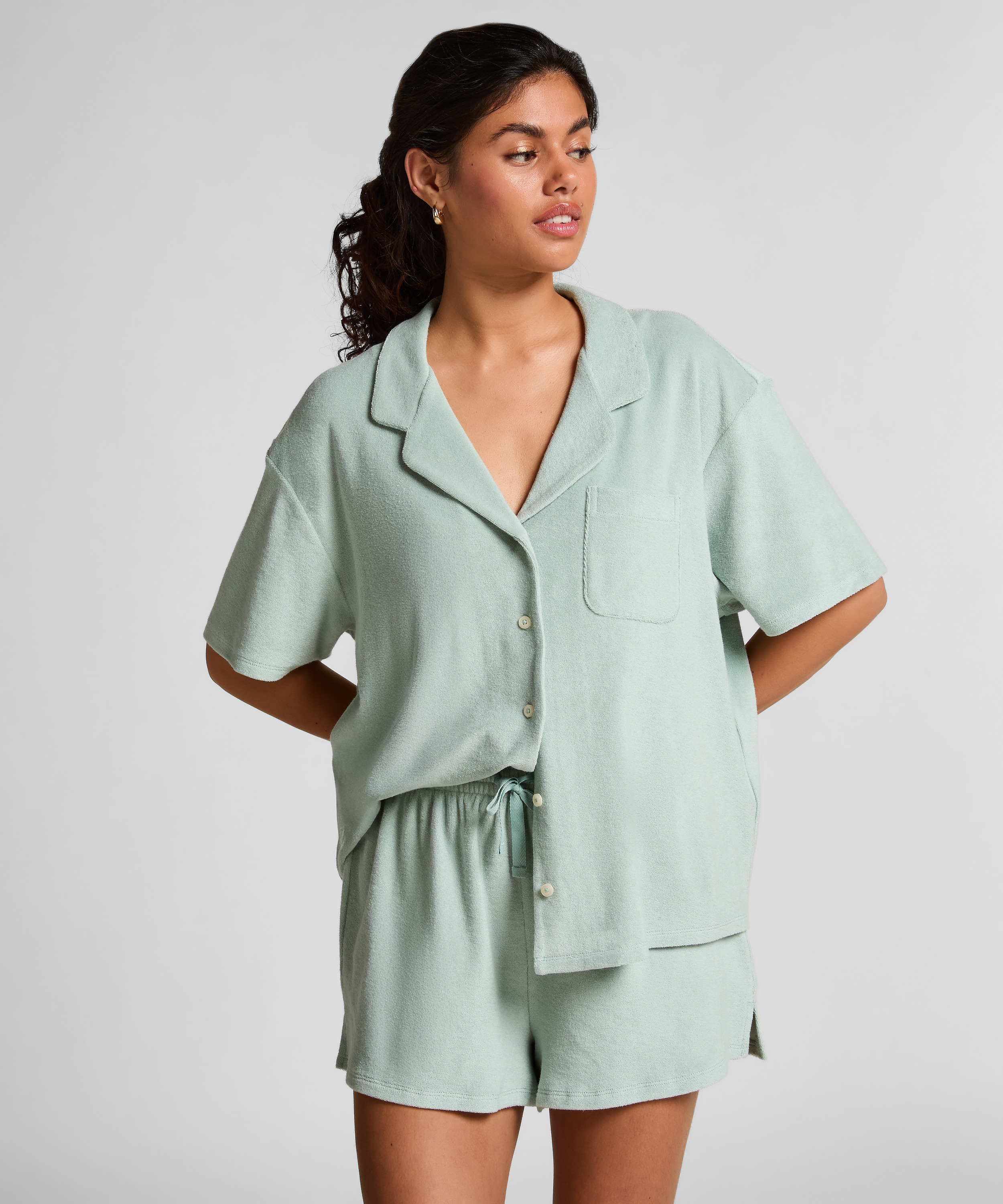 Short met badstoftextuur, Groen, main