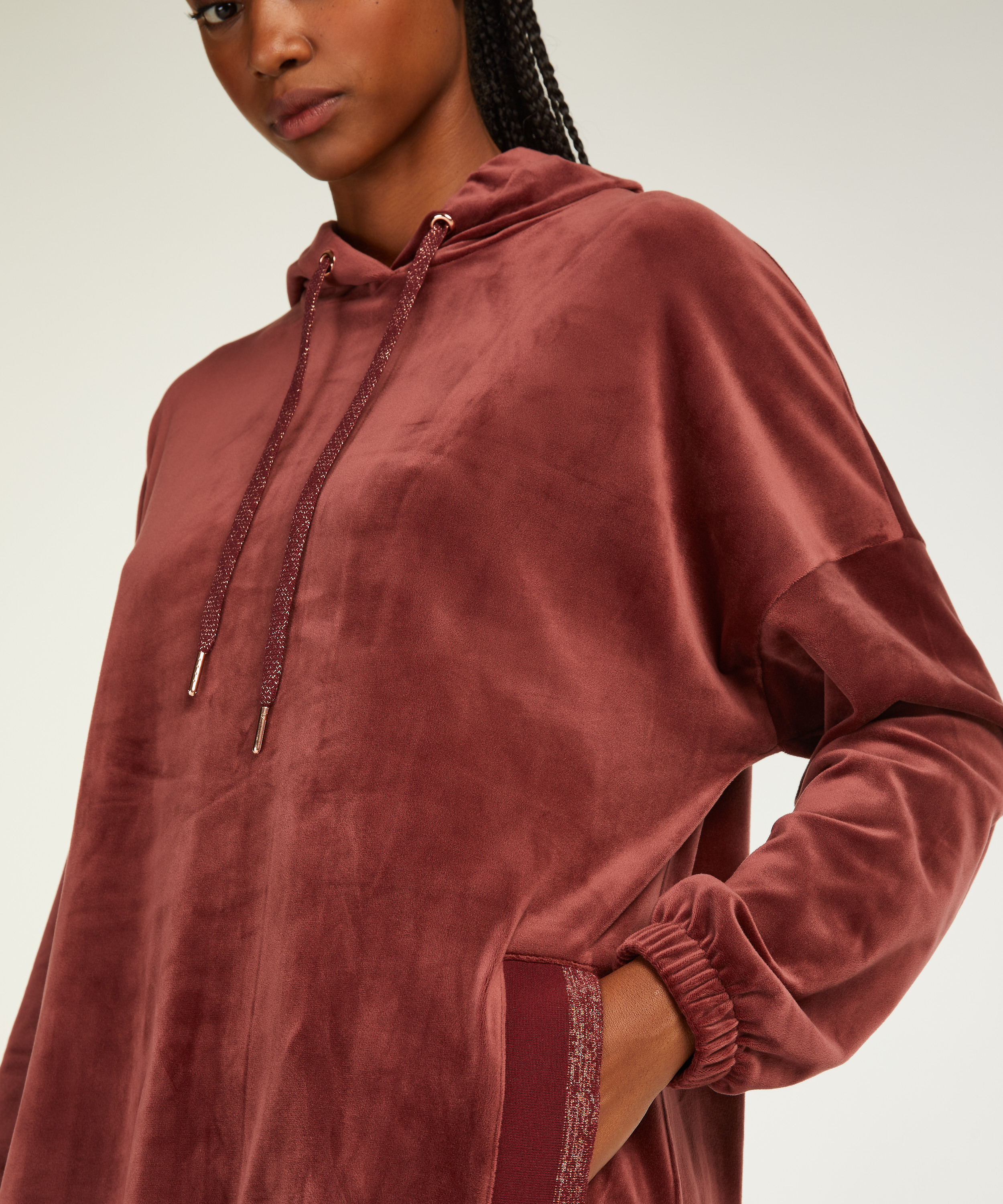 Velours Dress Oodie, Bruin, main