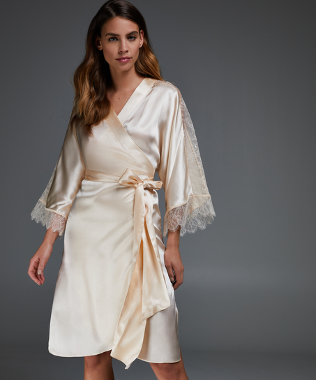 Kimono en dentelle de soie, Beige
