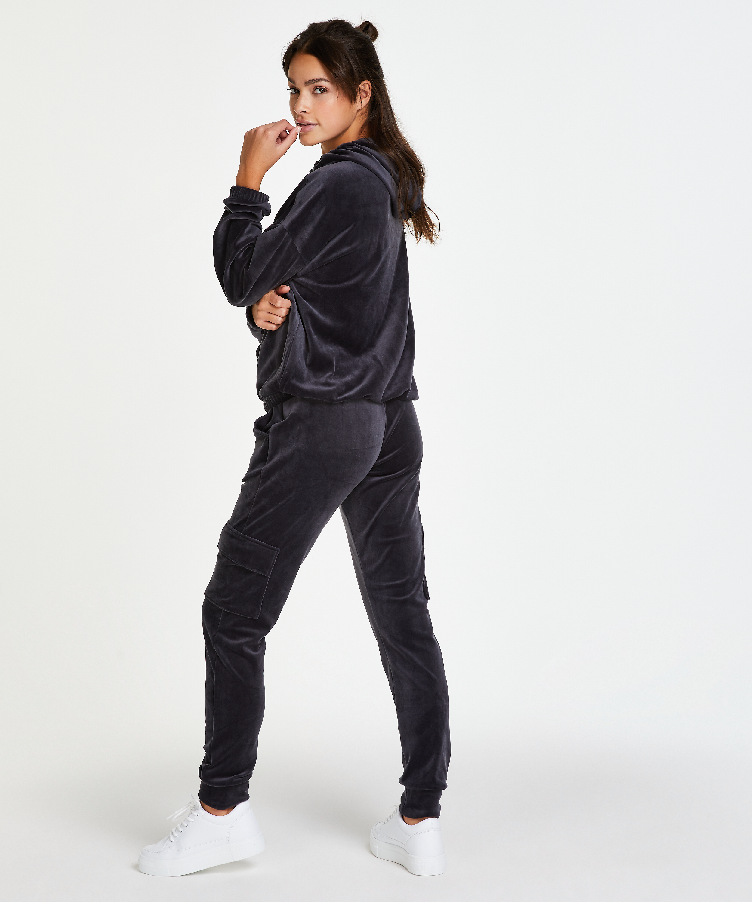 Joggingbroek Velours Cargo, Grijs, main