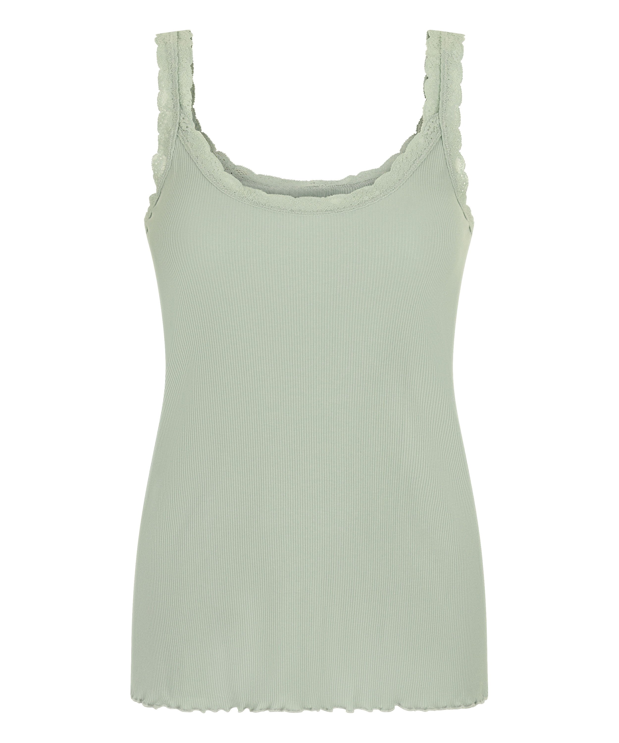 Rib Jersey Singlet met Kant, Groen