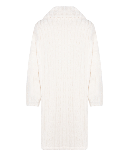 Poncho en Polaire Tricot &agrave; C&acirc;bles, Blanc