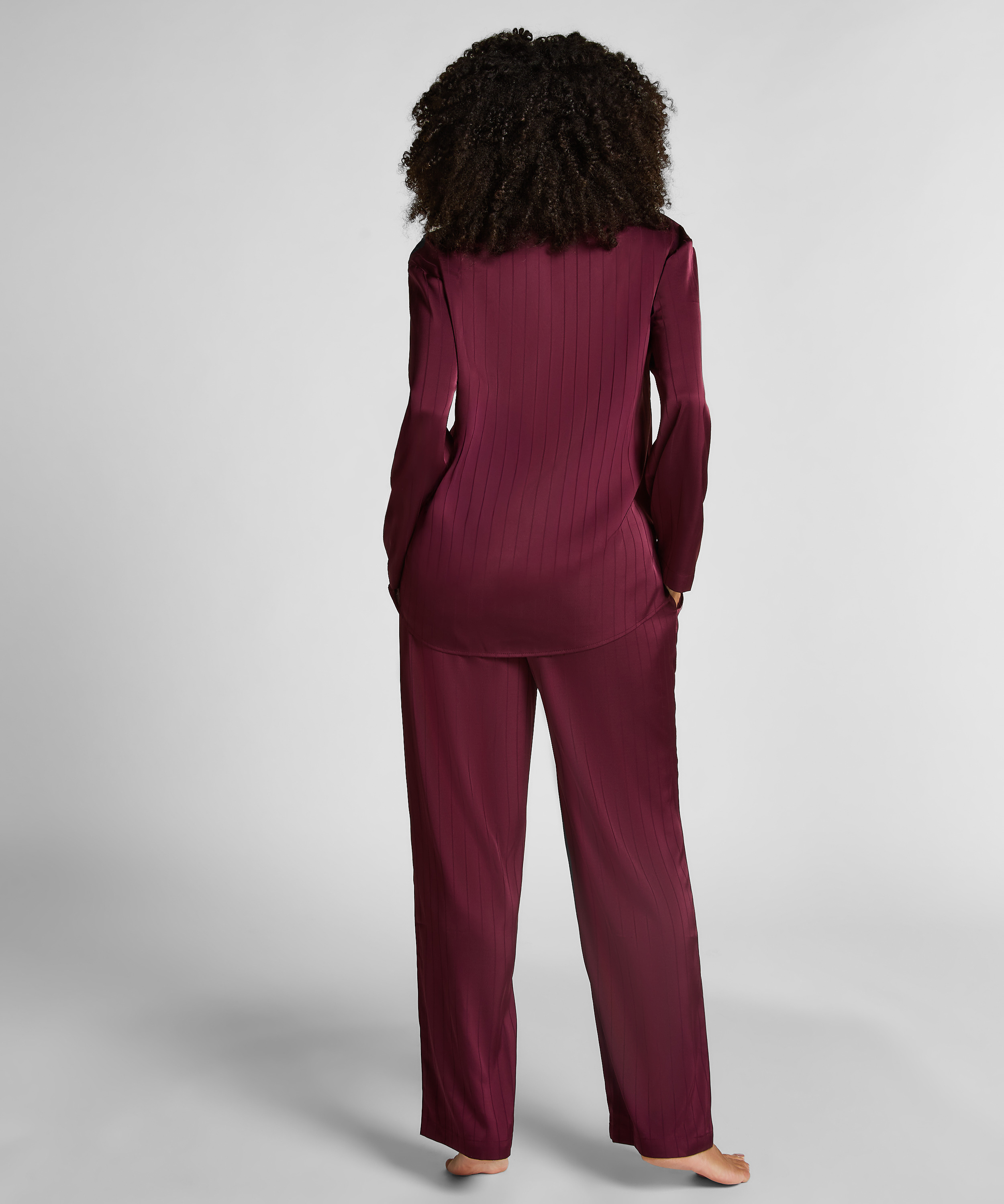 Satijnen broek met krijtstreep, Paars, main