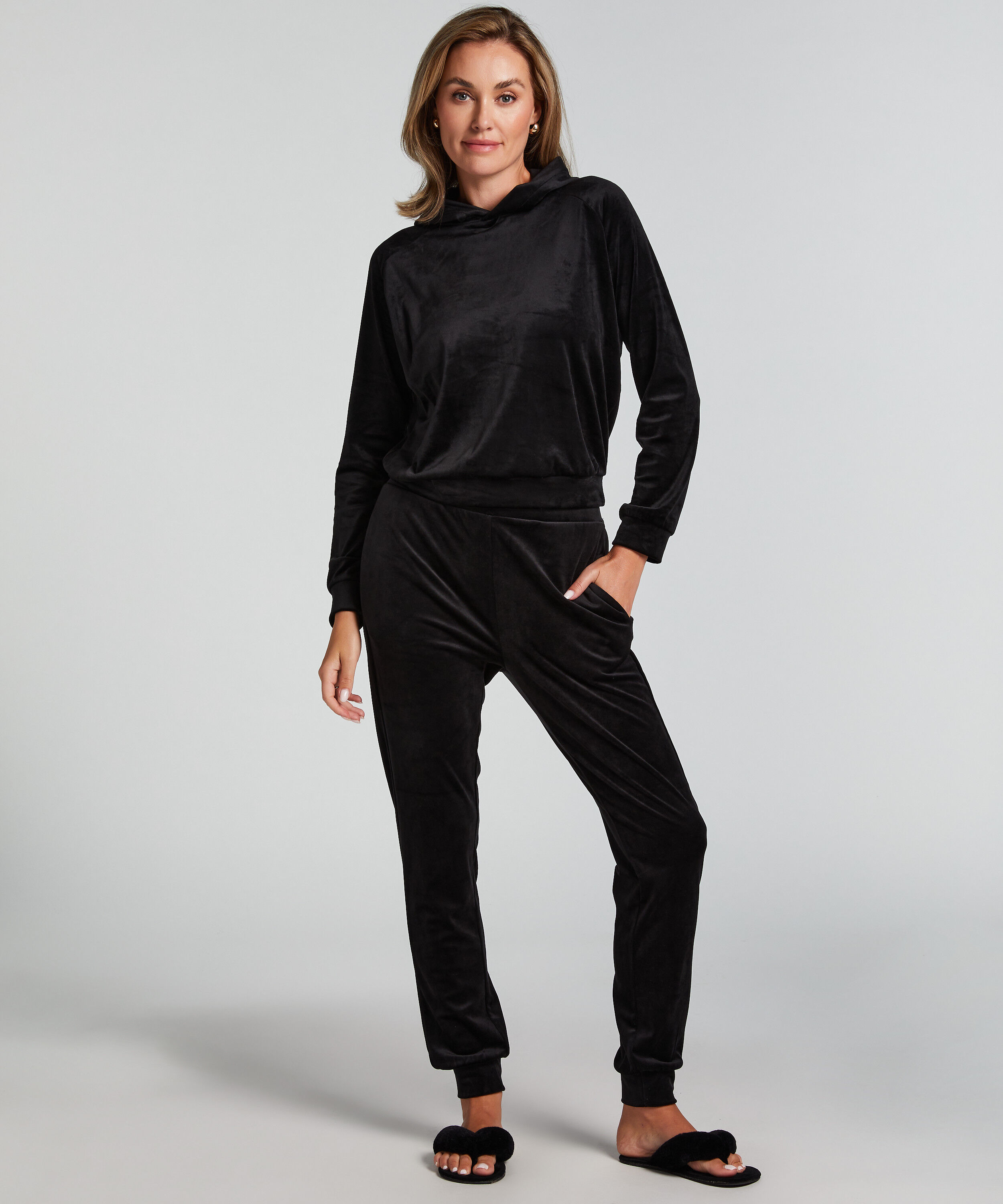 Joggingbroek Velours, Zwart