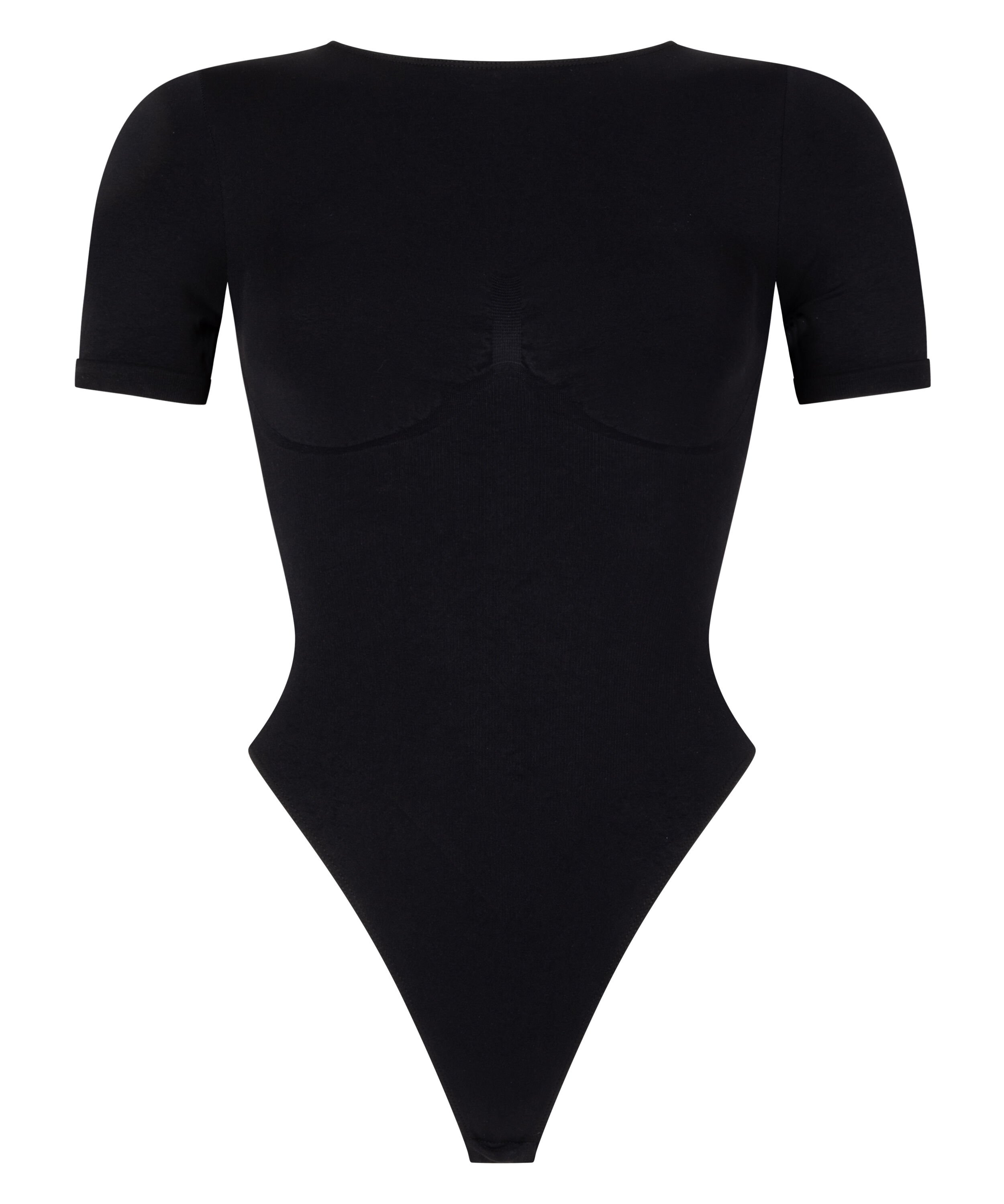 Naadloze body met korte mouwen, Zwart