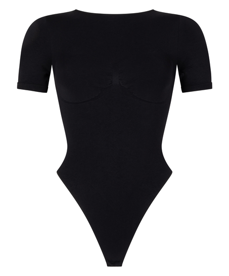 Naadloze body met korte mouwen, Zwart